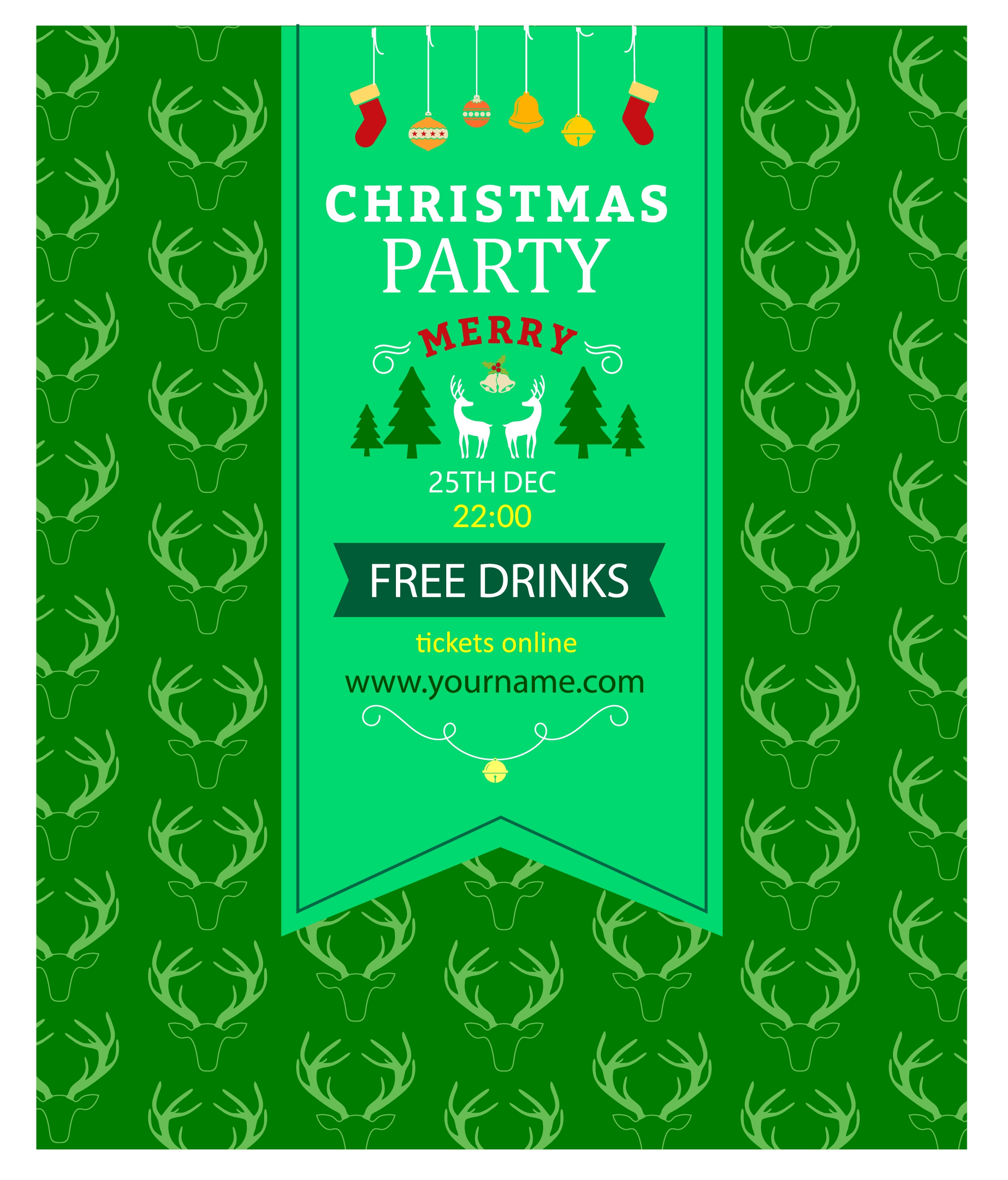 christmas party banner green and reindeer repeating pattern