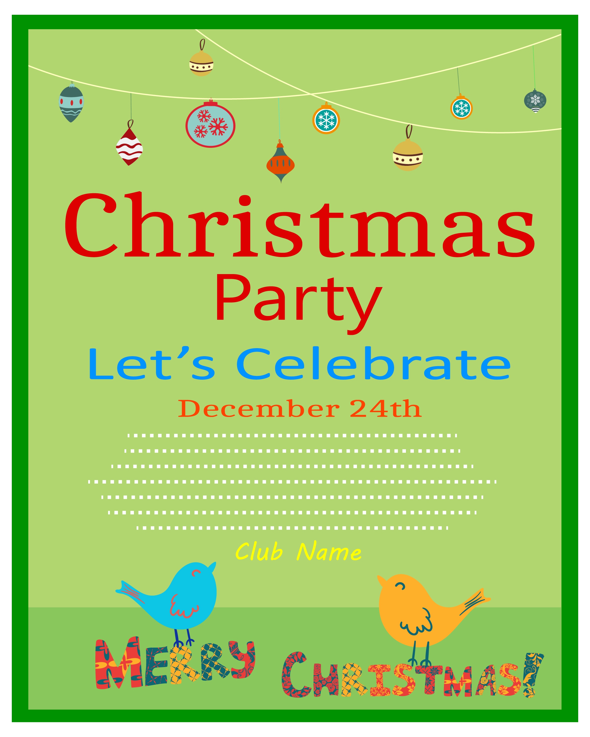 christmas party flyer symbol elements on green background