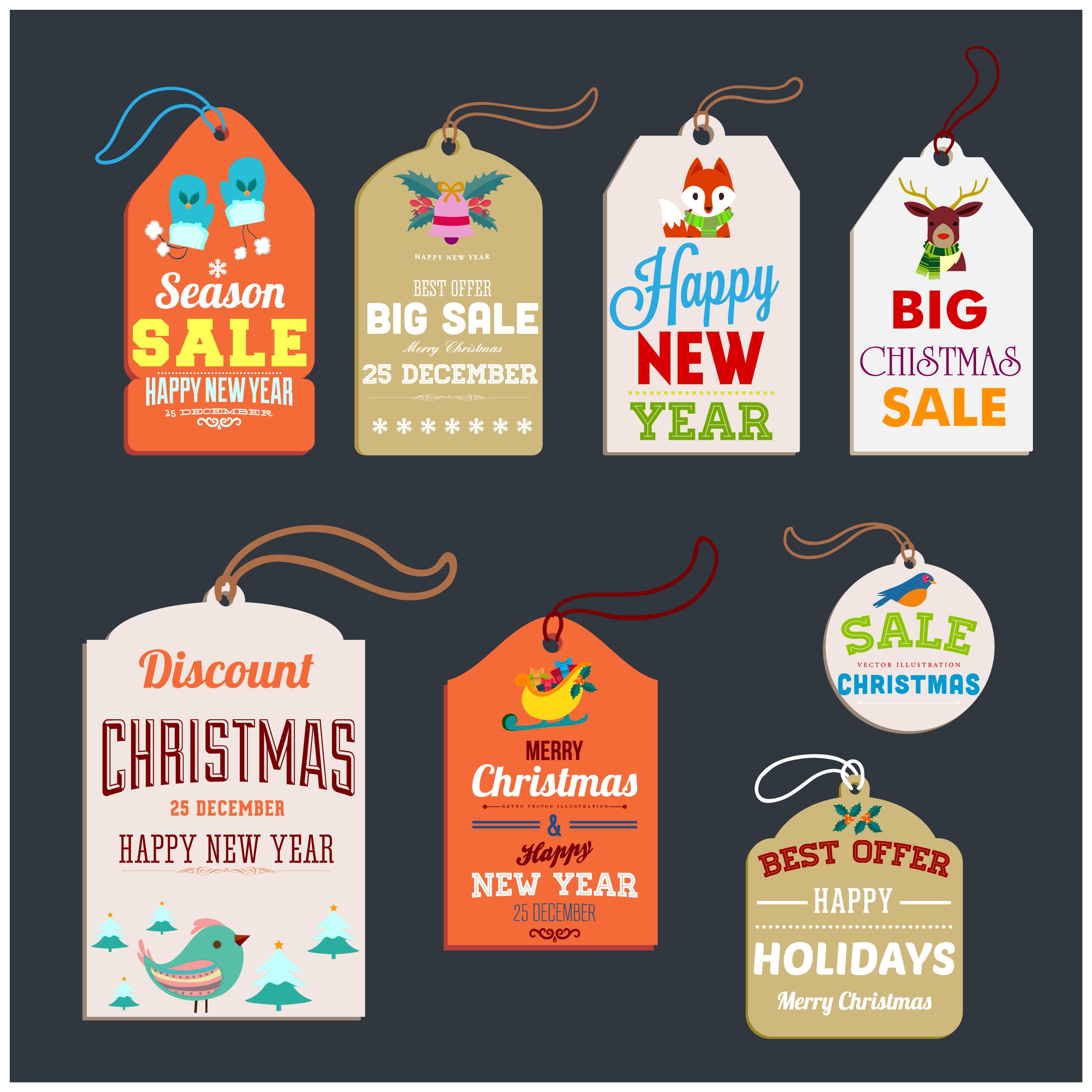 christmas sales tags collection various shaped symbol elements