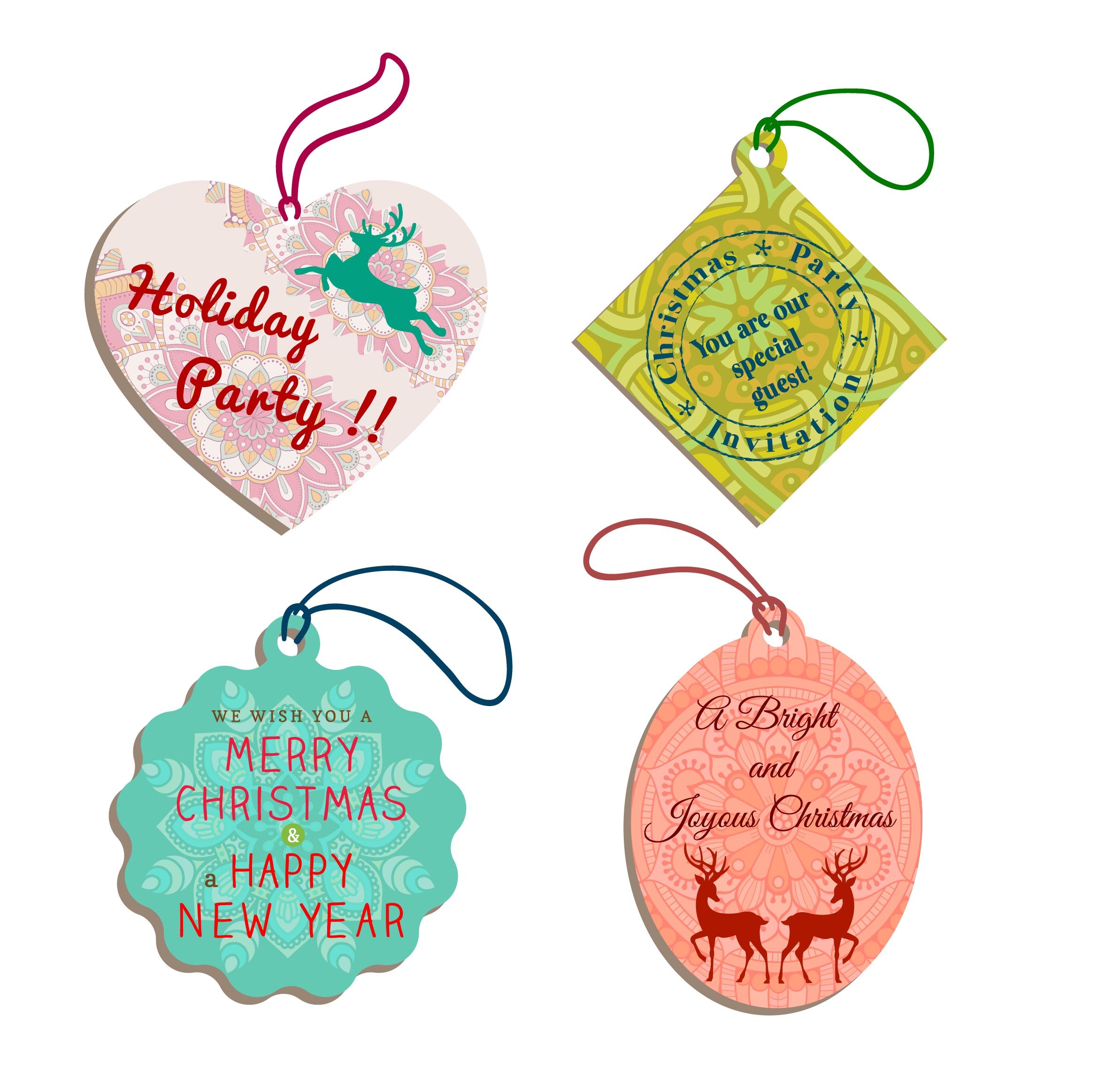 christmas tags collection various shapes in vignette pattern