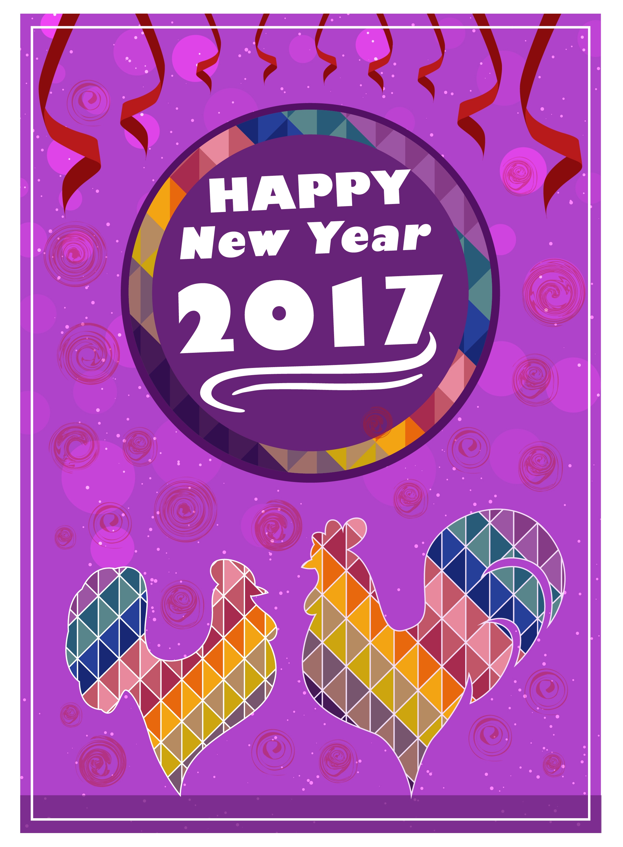 2017 new year banner rooster and bokeh design