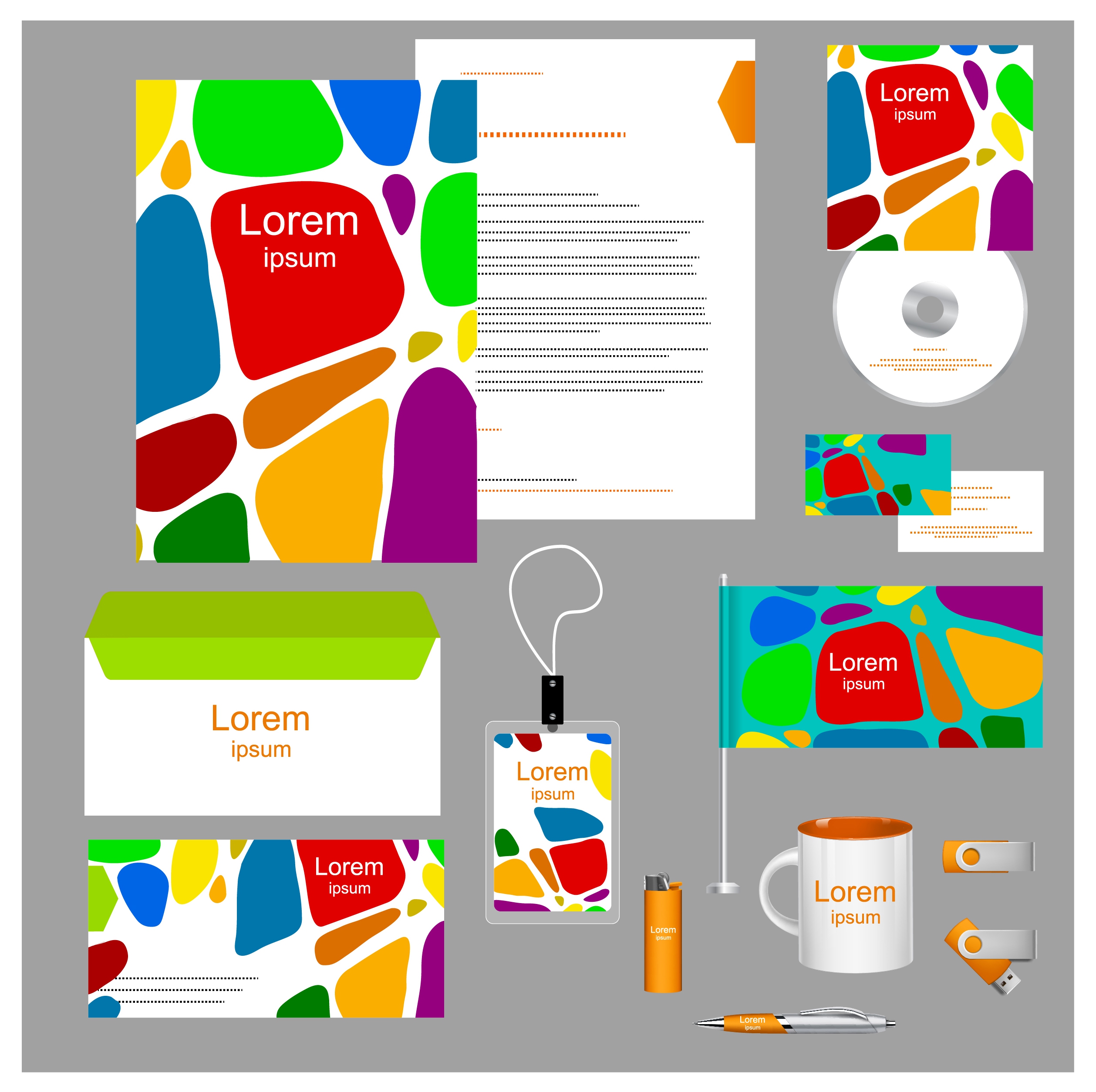 corporate identity design elements with colored abstraction style