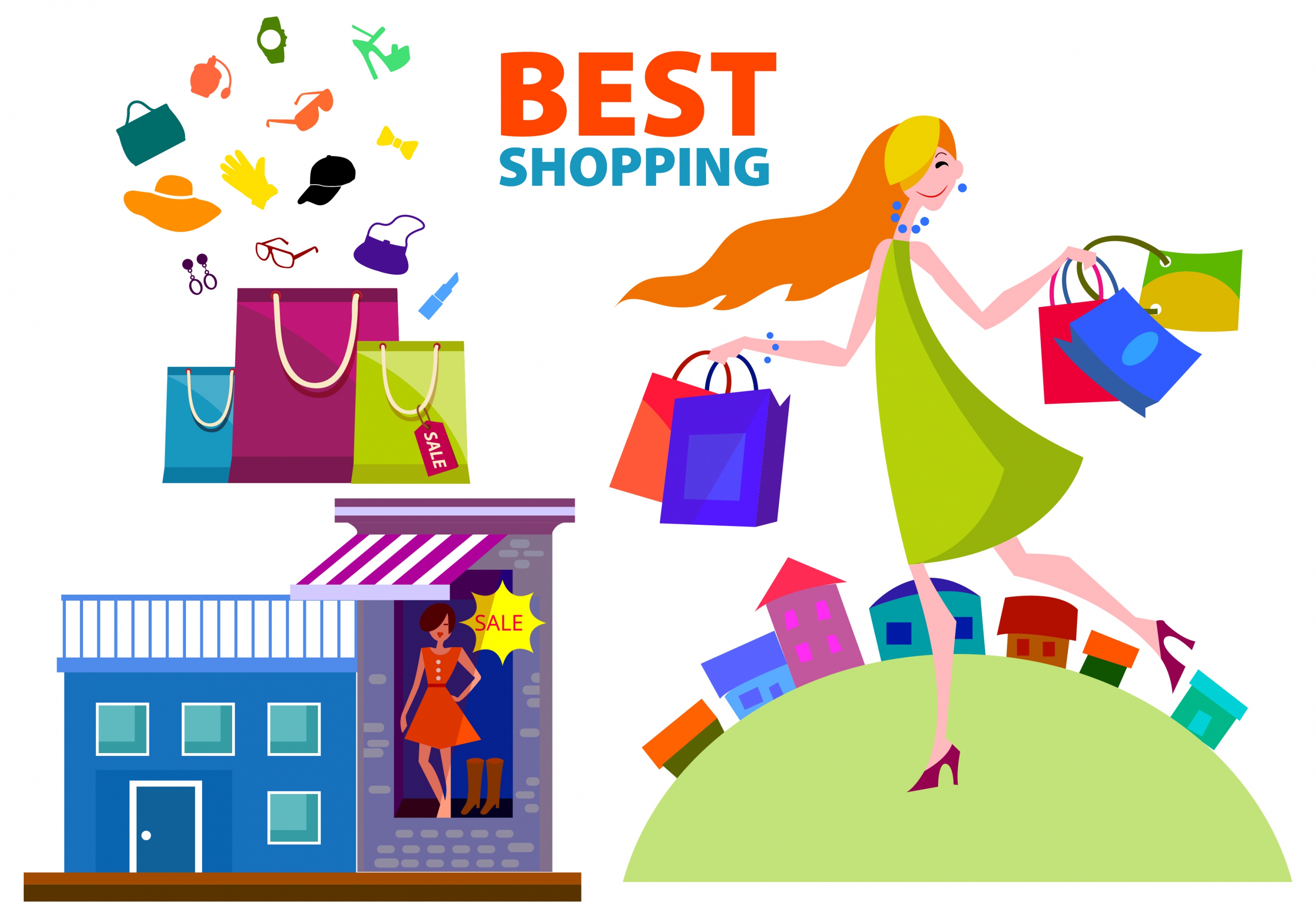 shopping banner design with lady with shopping bags