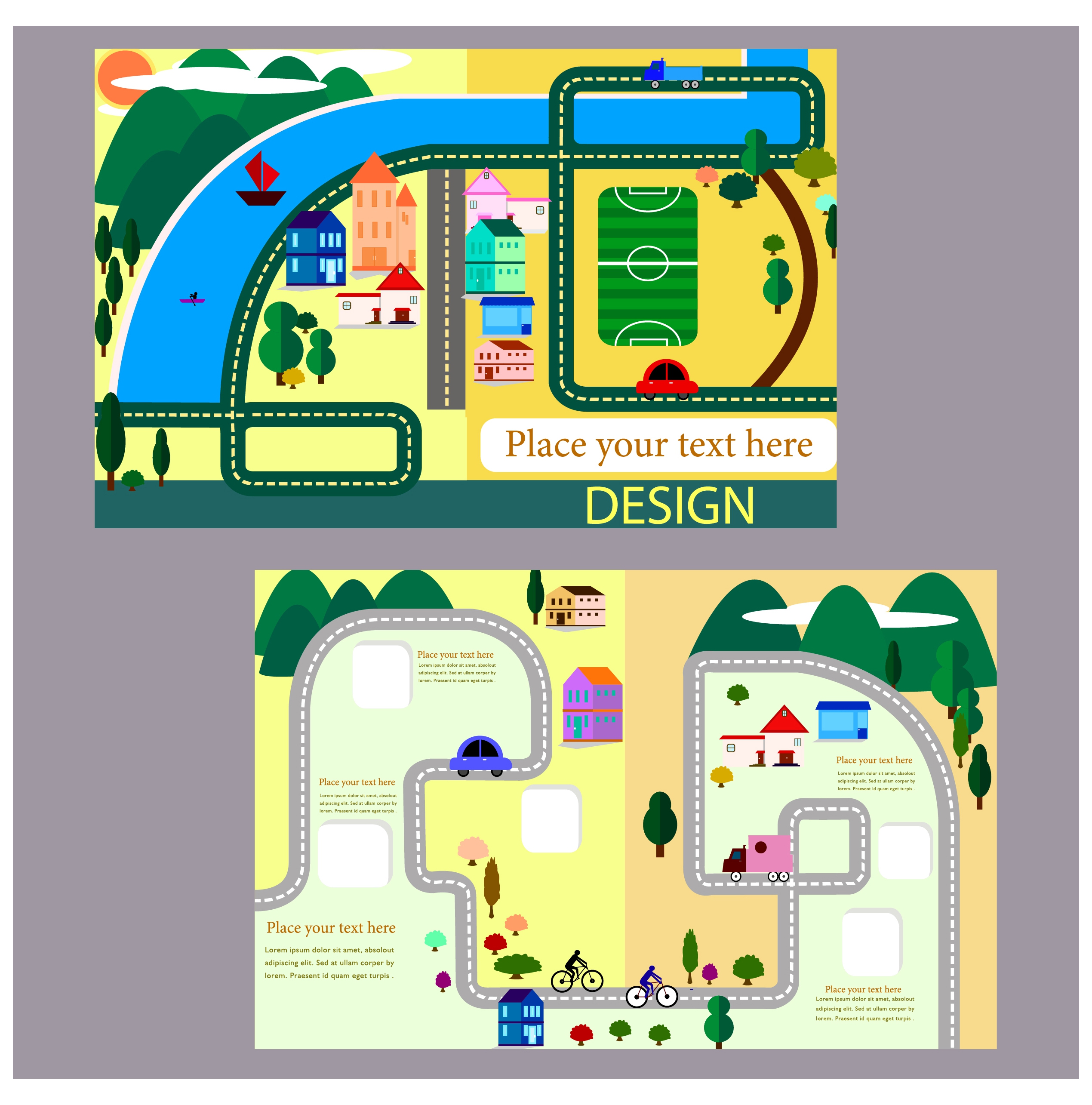 city scheme design sets with flat colored style