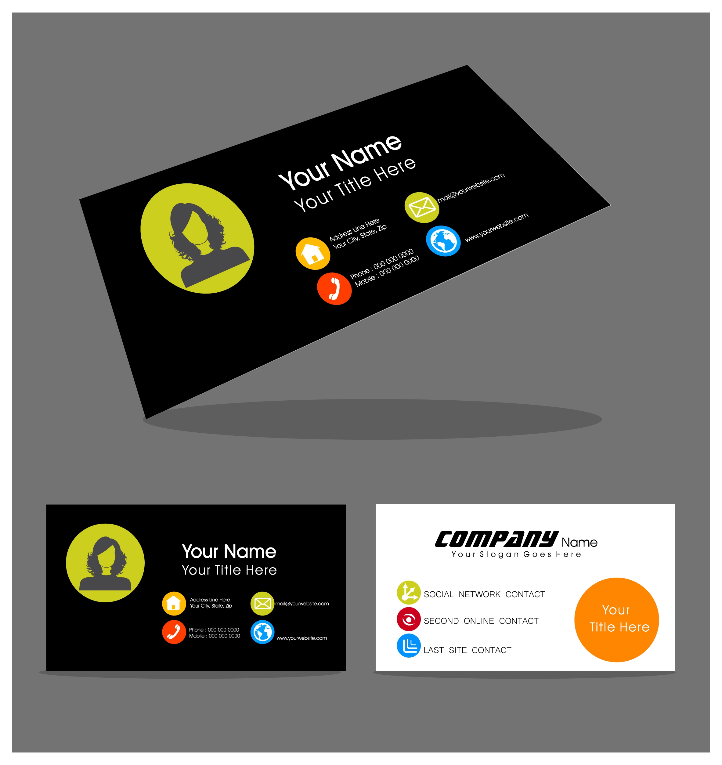 name card design with portrait on contrast background