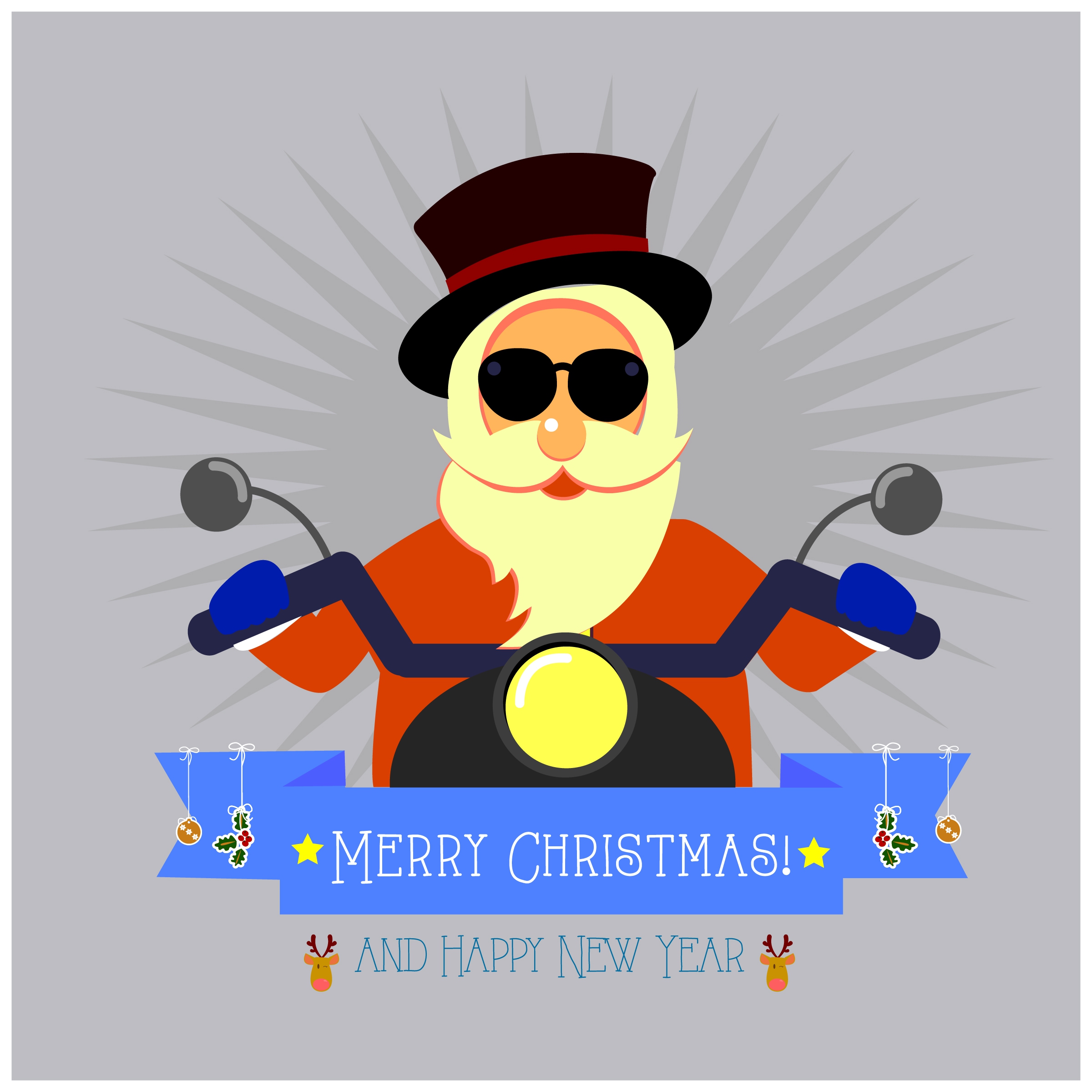 christmas banner design with stylish santa riding motorcycle