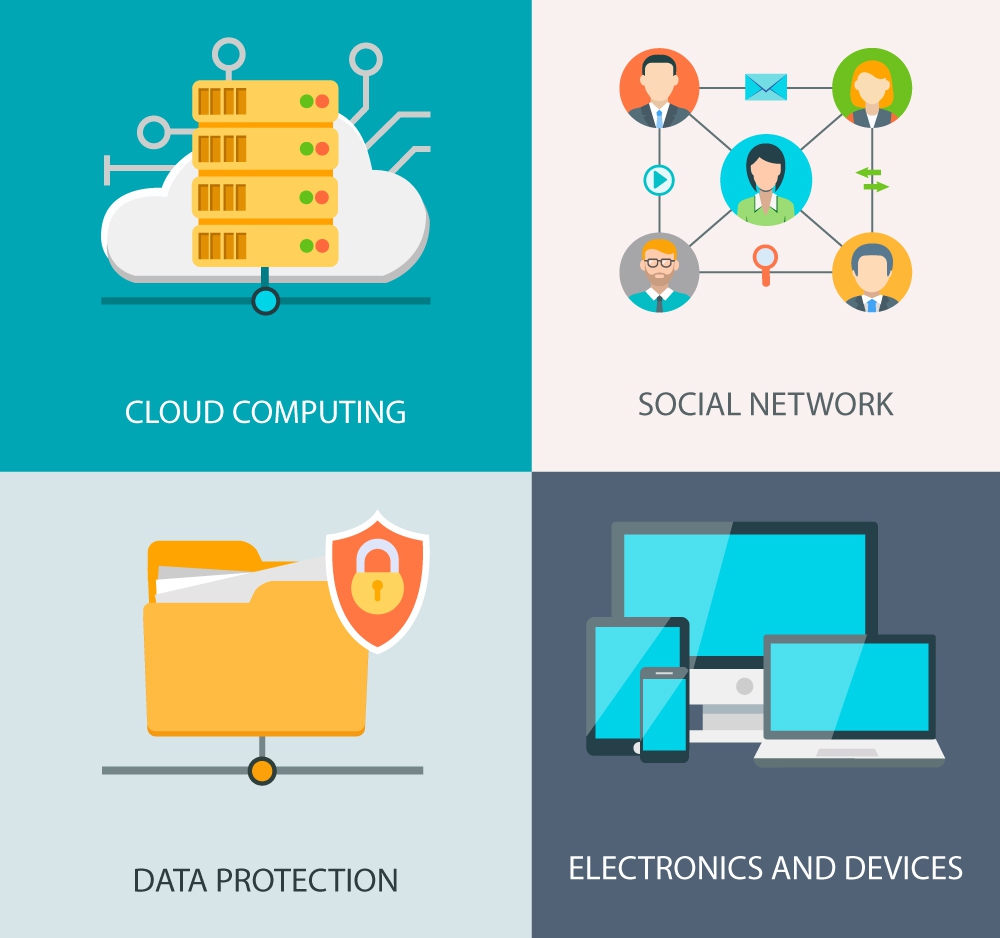 network concepts isolation with features in flat design