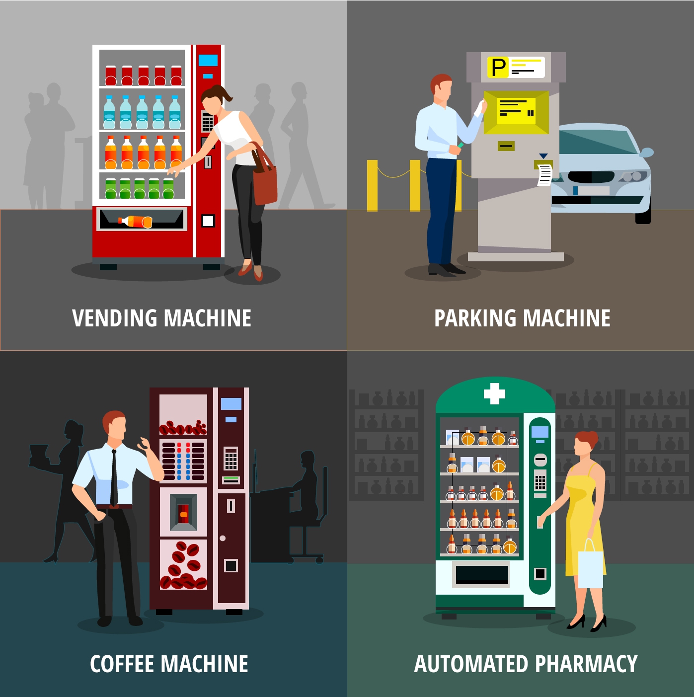 automatic machines concepts illustration with various types