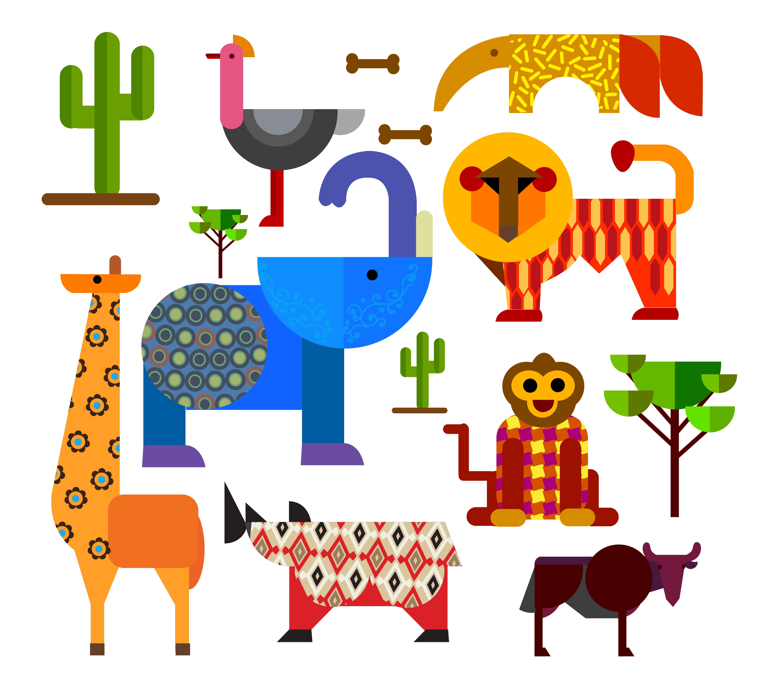 africa animals and plants design with geometric flat