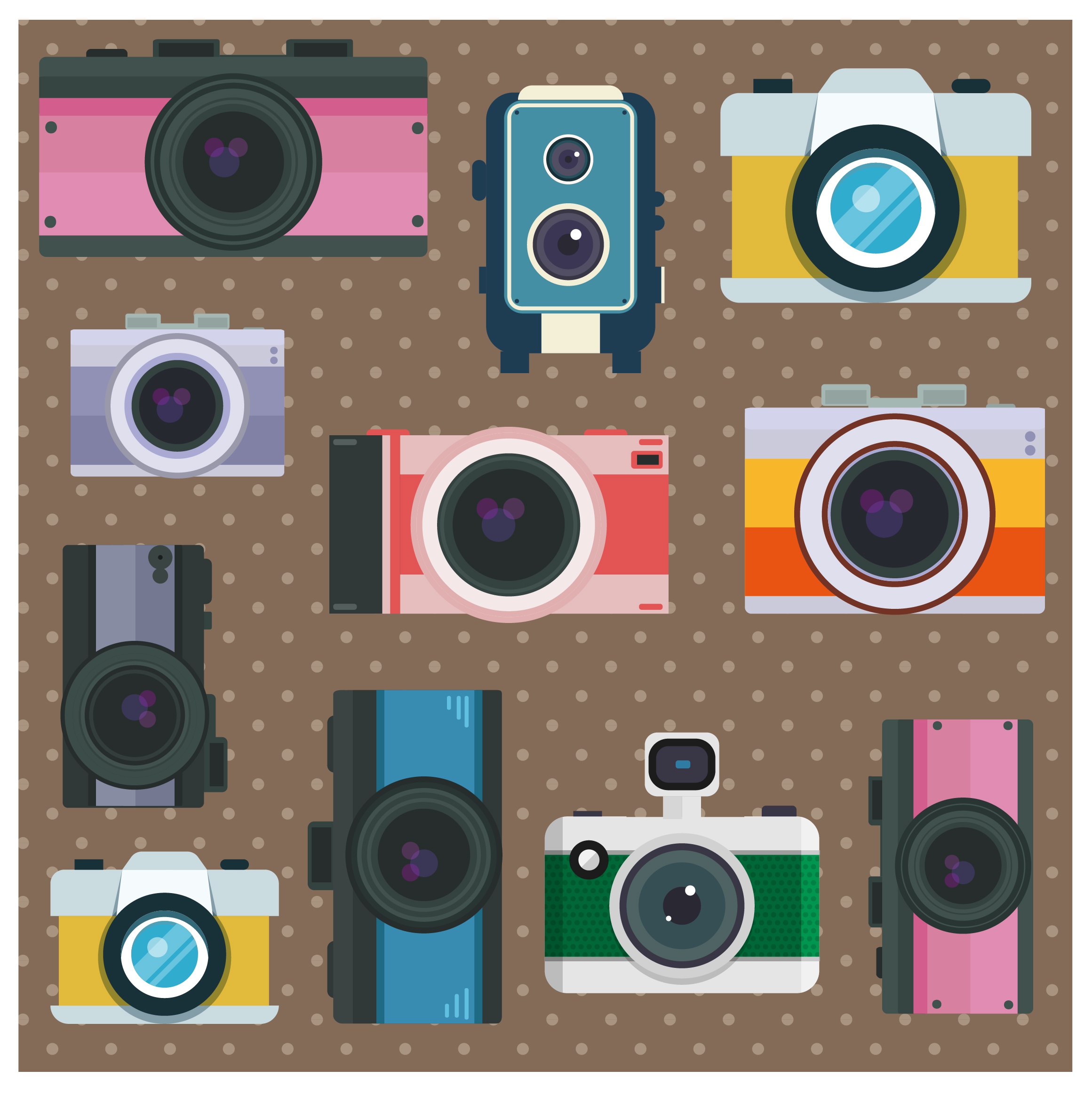 vintage cameras collection illustration with various types