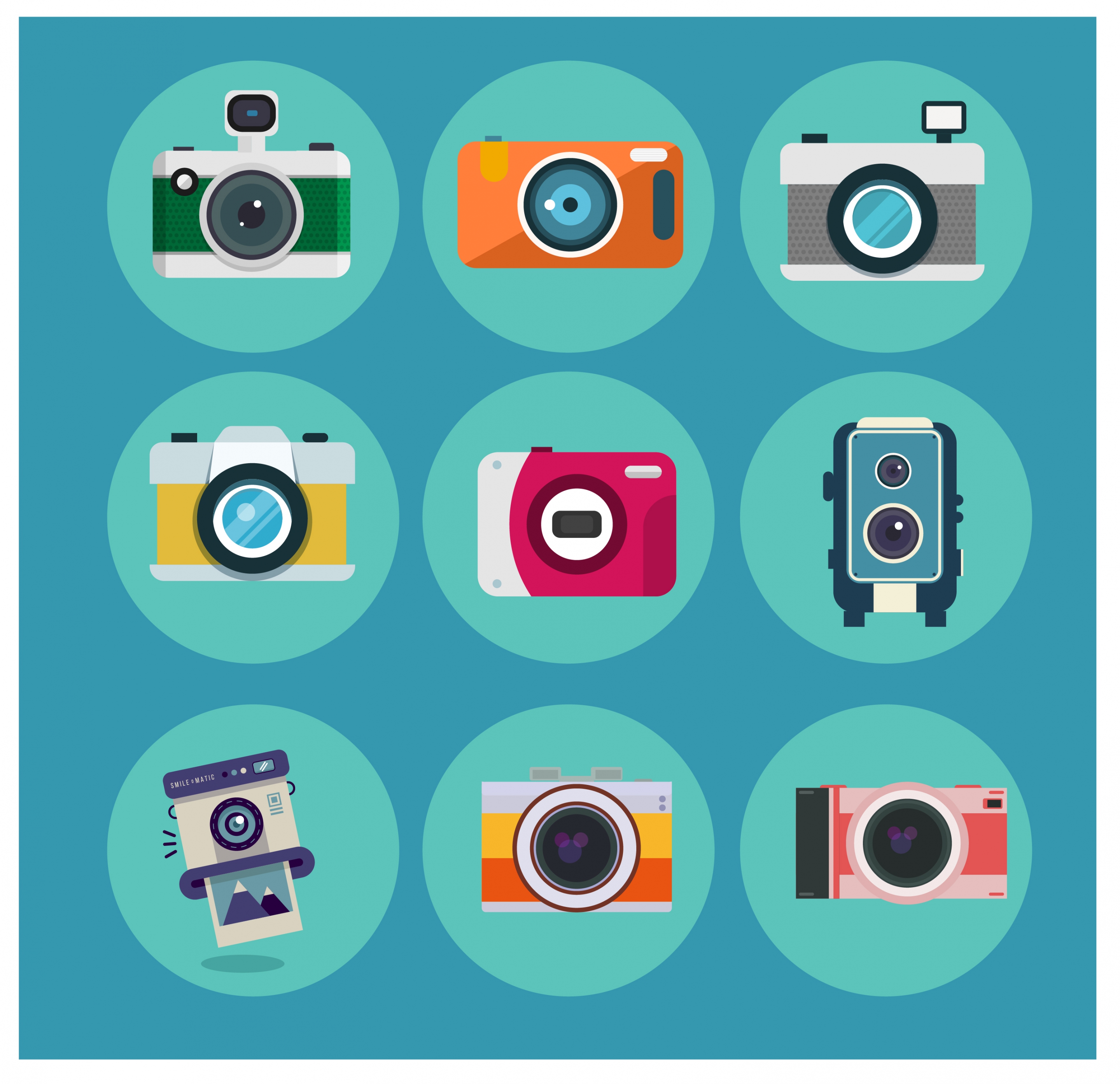 camera icons isolated in various colored styles