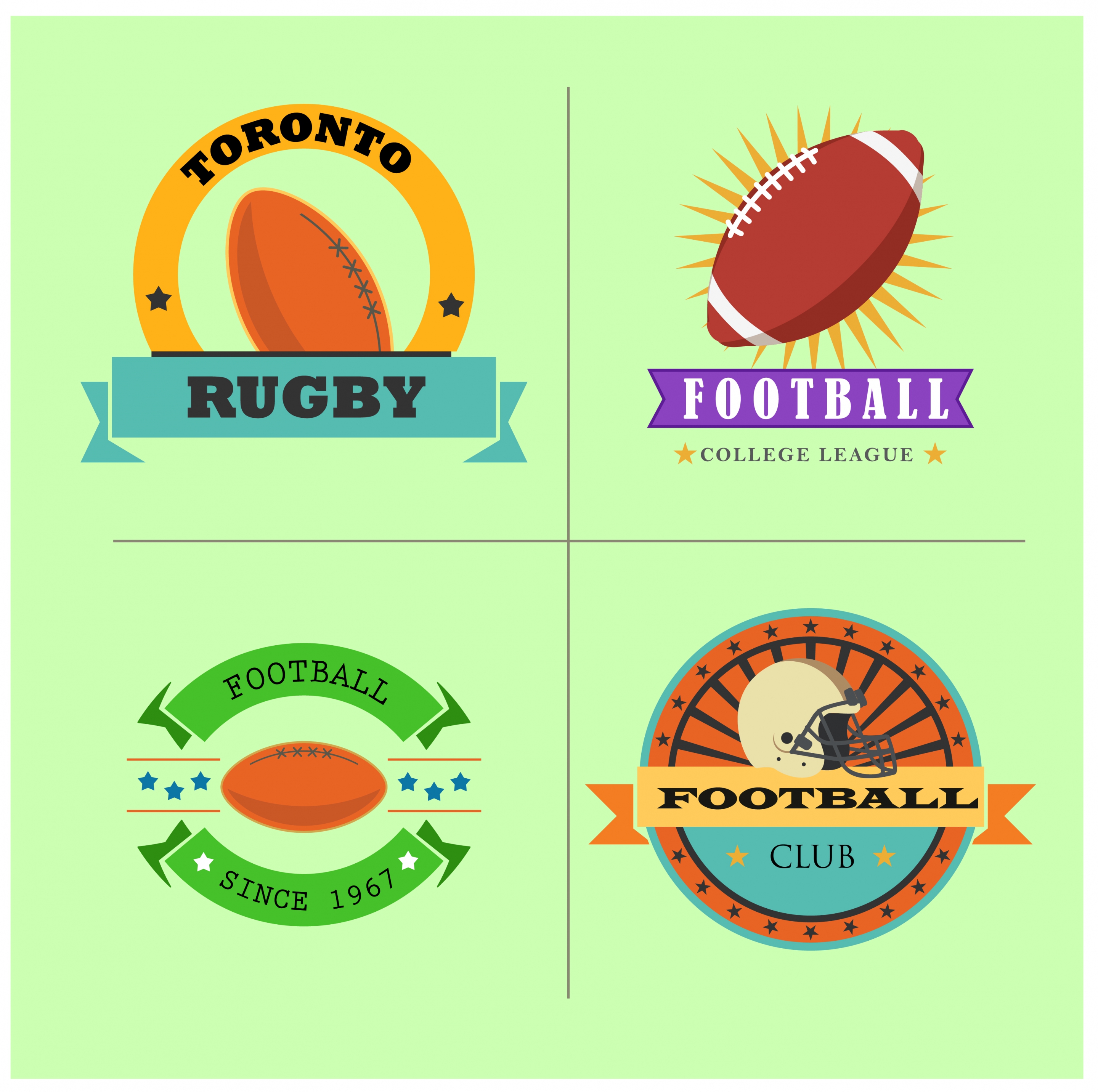 rugby football club logo sets with color style