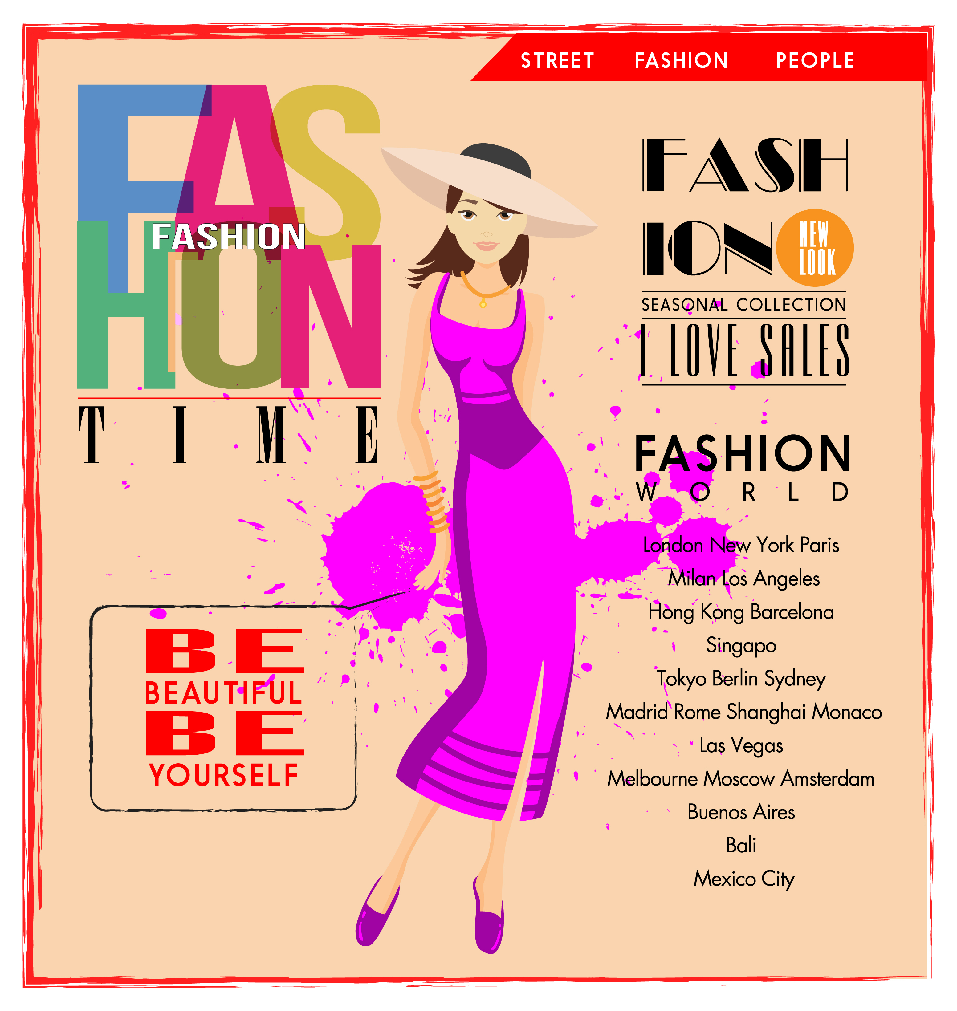 fashion poster design with trendy girl in violet