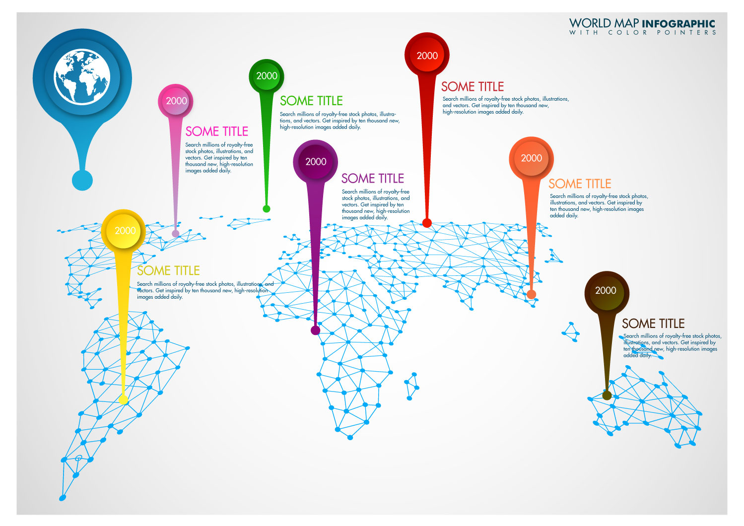 world map infographic design with continents illustration