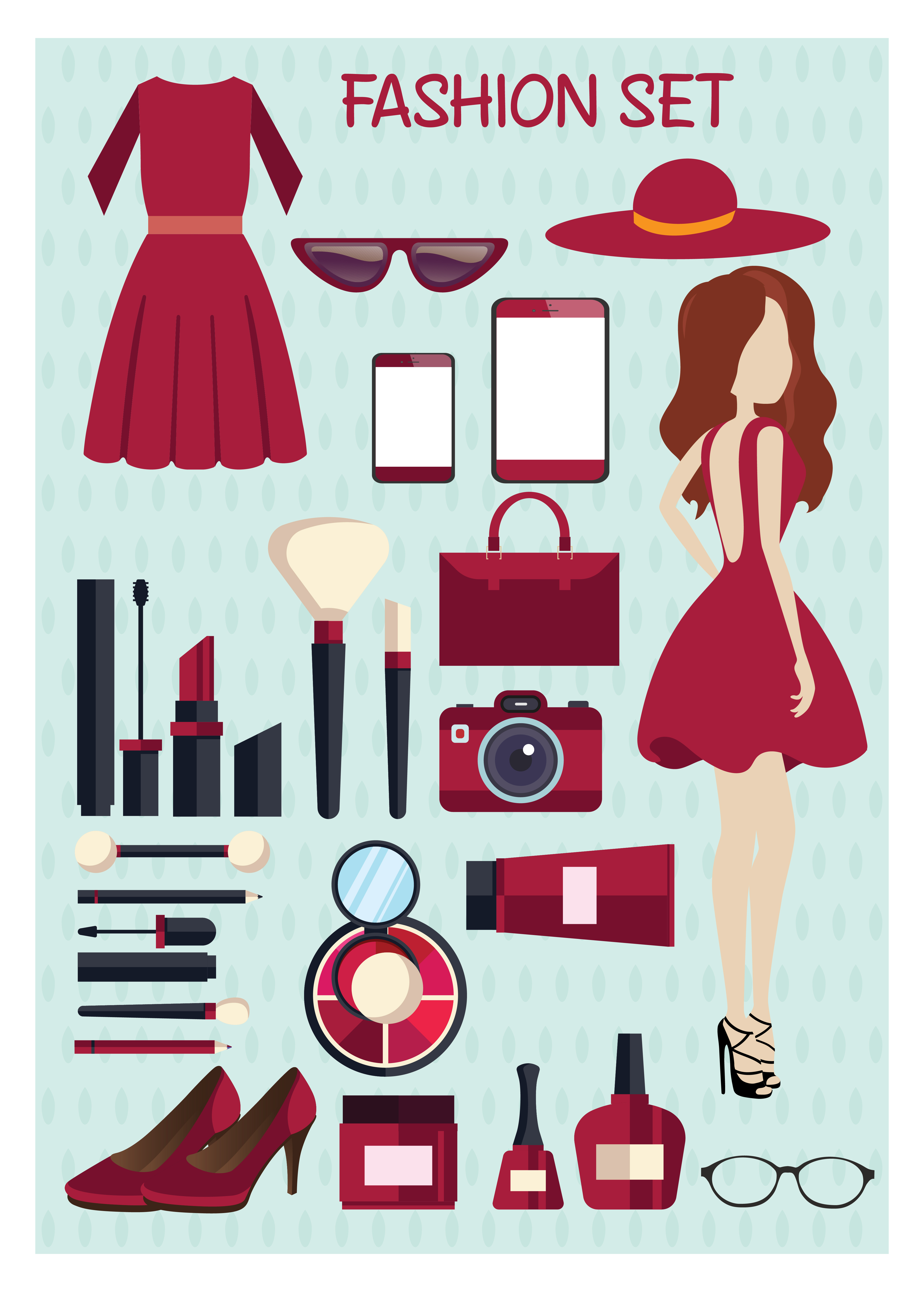 lady fashion sets vector design with reddish tone