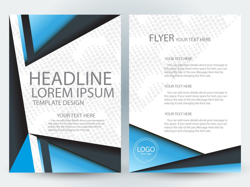 flyer template design with blue and white color