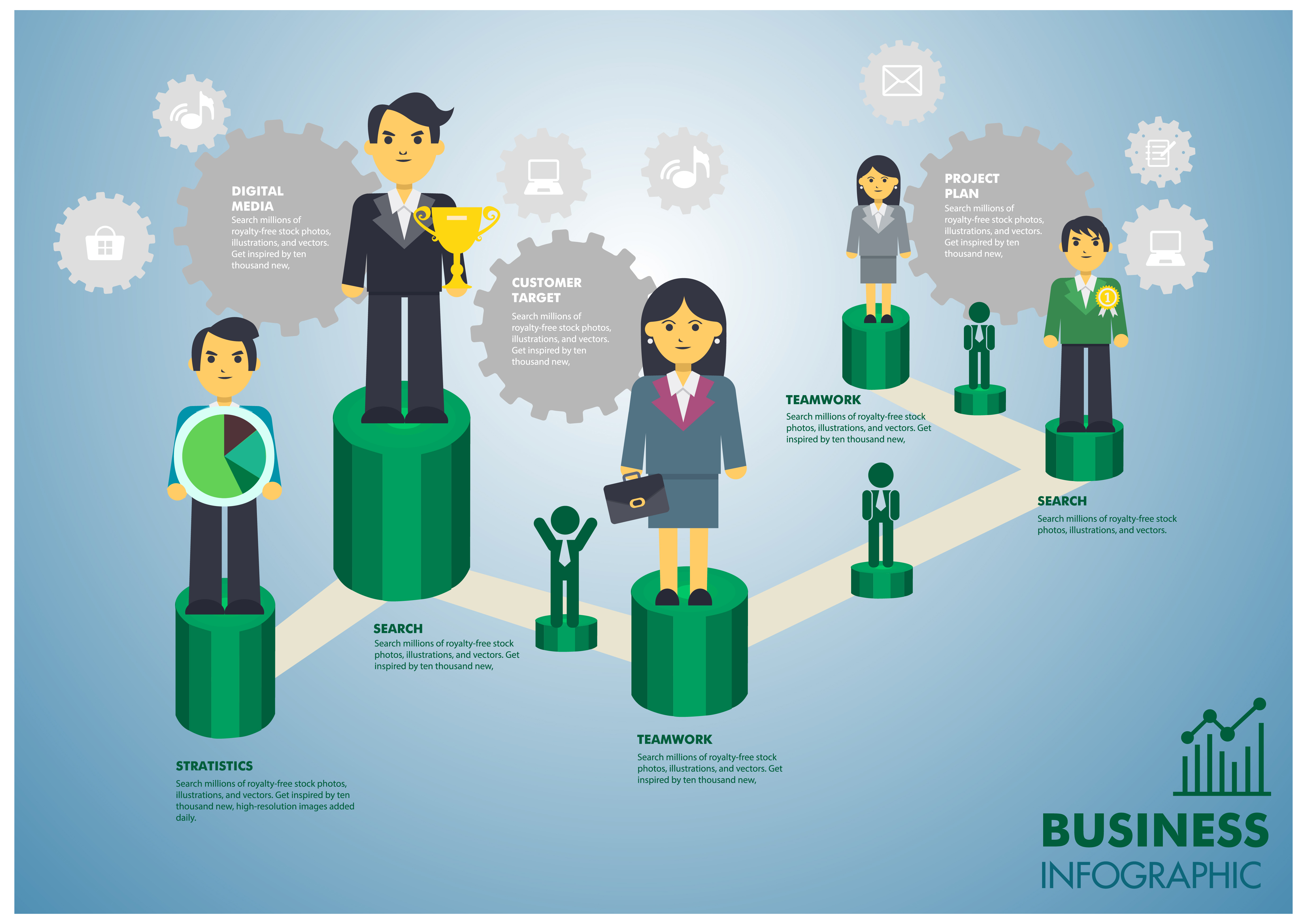 business infographic design with human and gears illustration