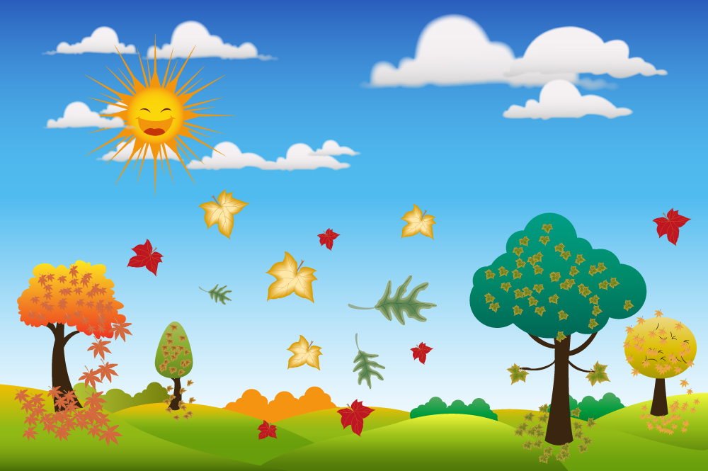 autumn background design with sun and leaves