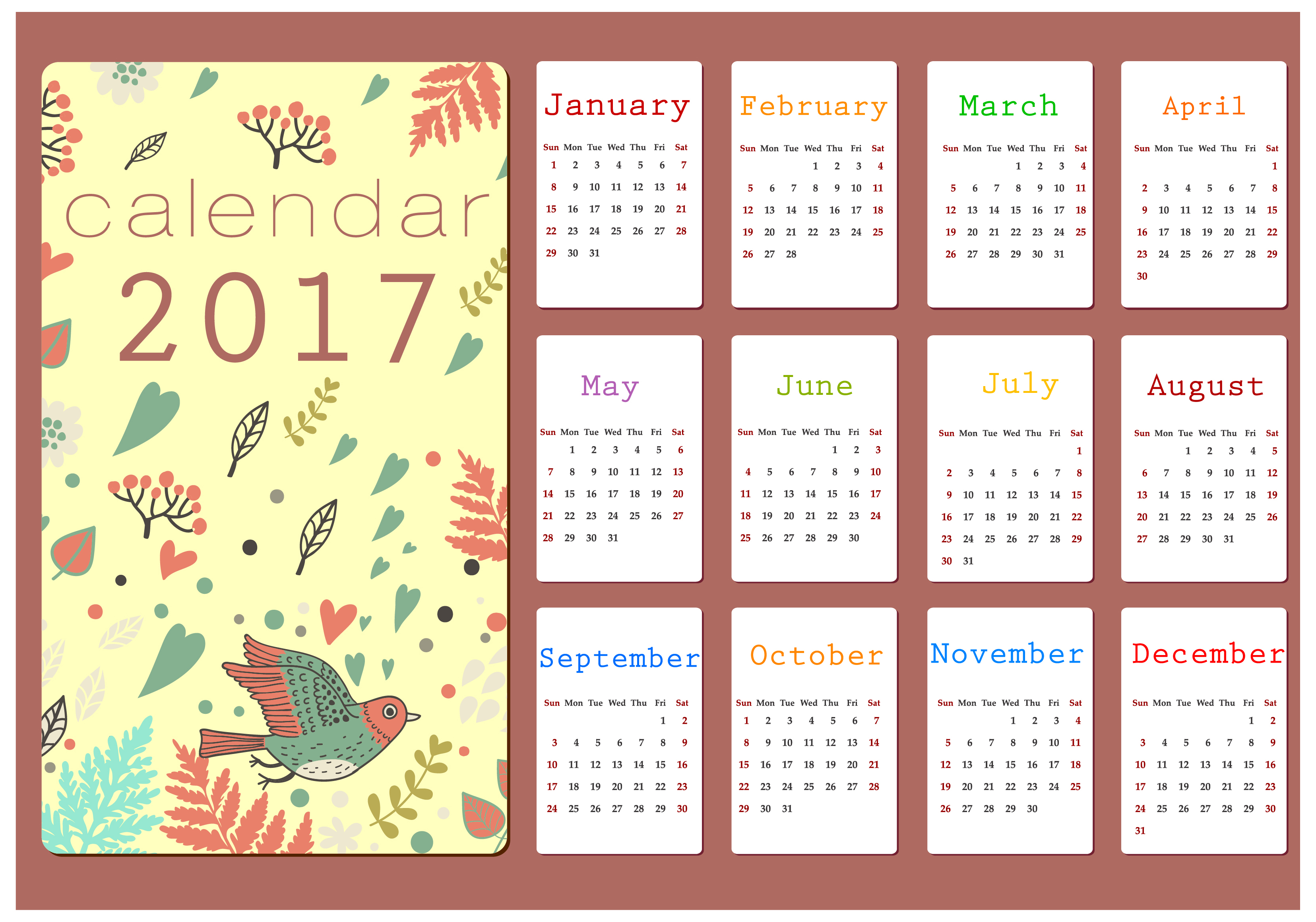 2017 calendar design with cartoon background style