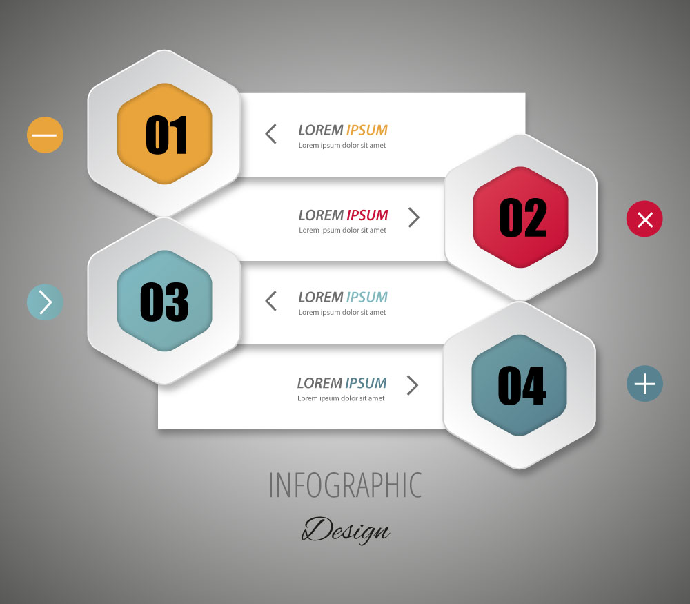 infographic vector design with 3d tabs and hexagons