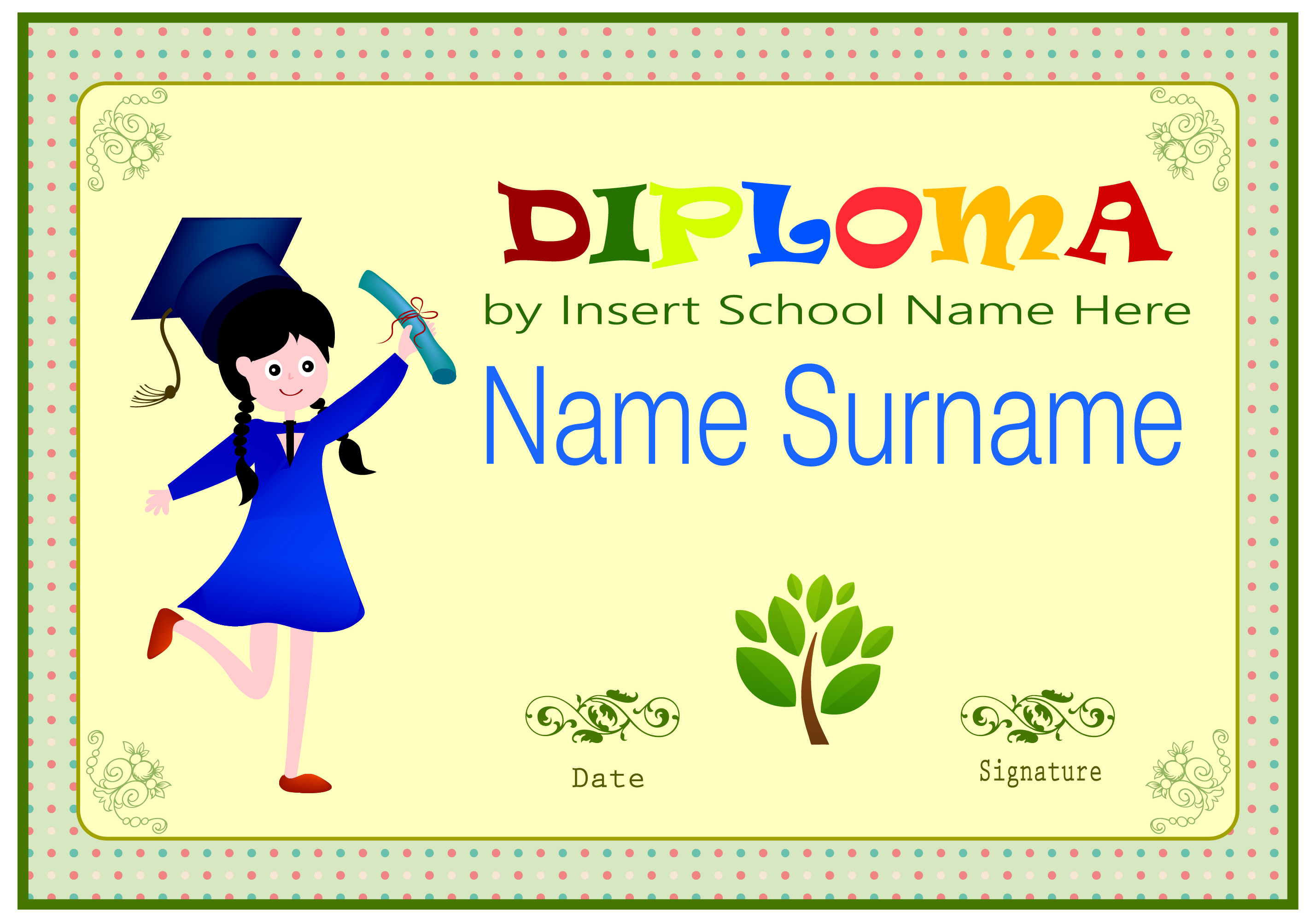 elementary certificate design with cute background