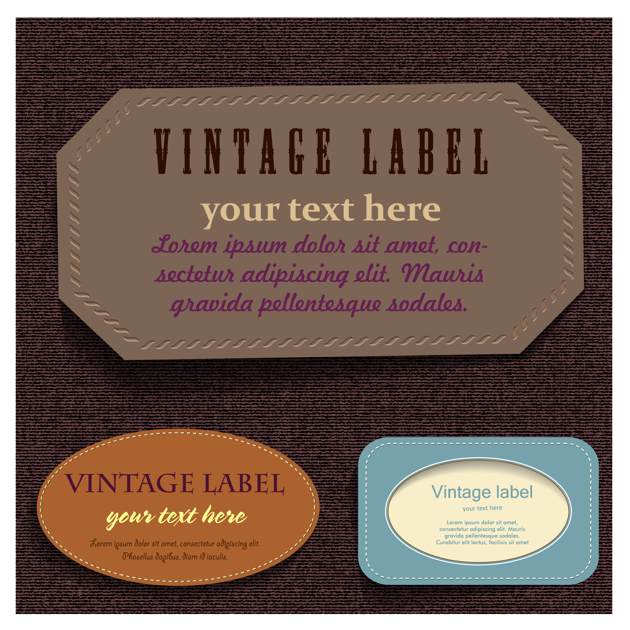 collection of vintage labels with leather material design