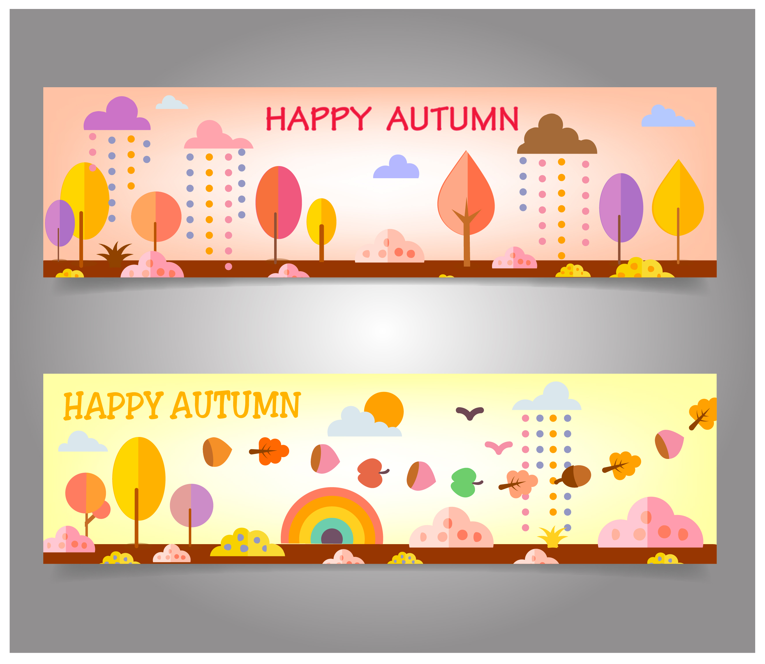 autumn banners design on cartoon background