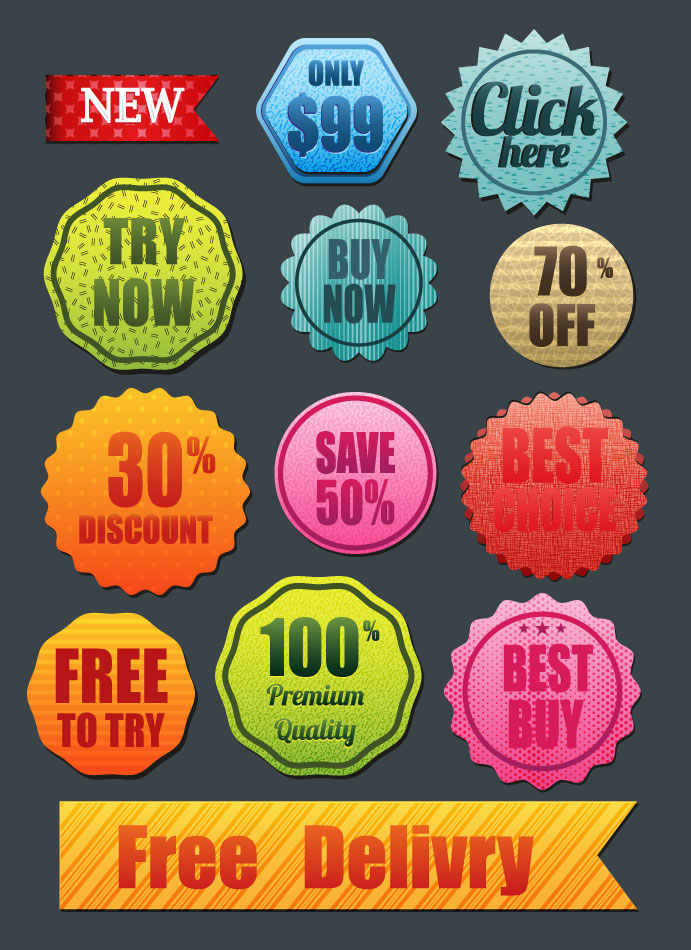 collection of shaped colorful sale promotion icons