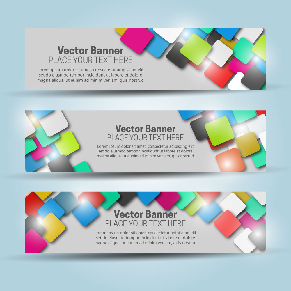 vector banner templates with colorful squares background