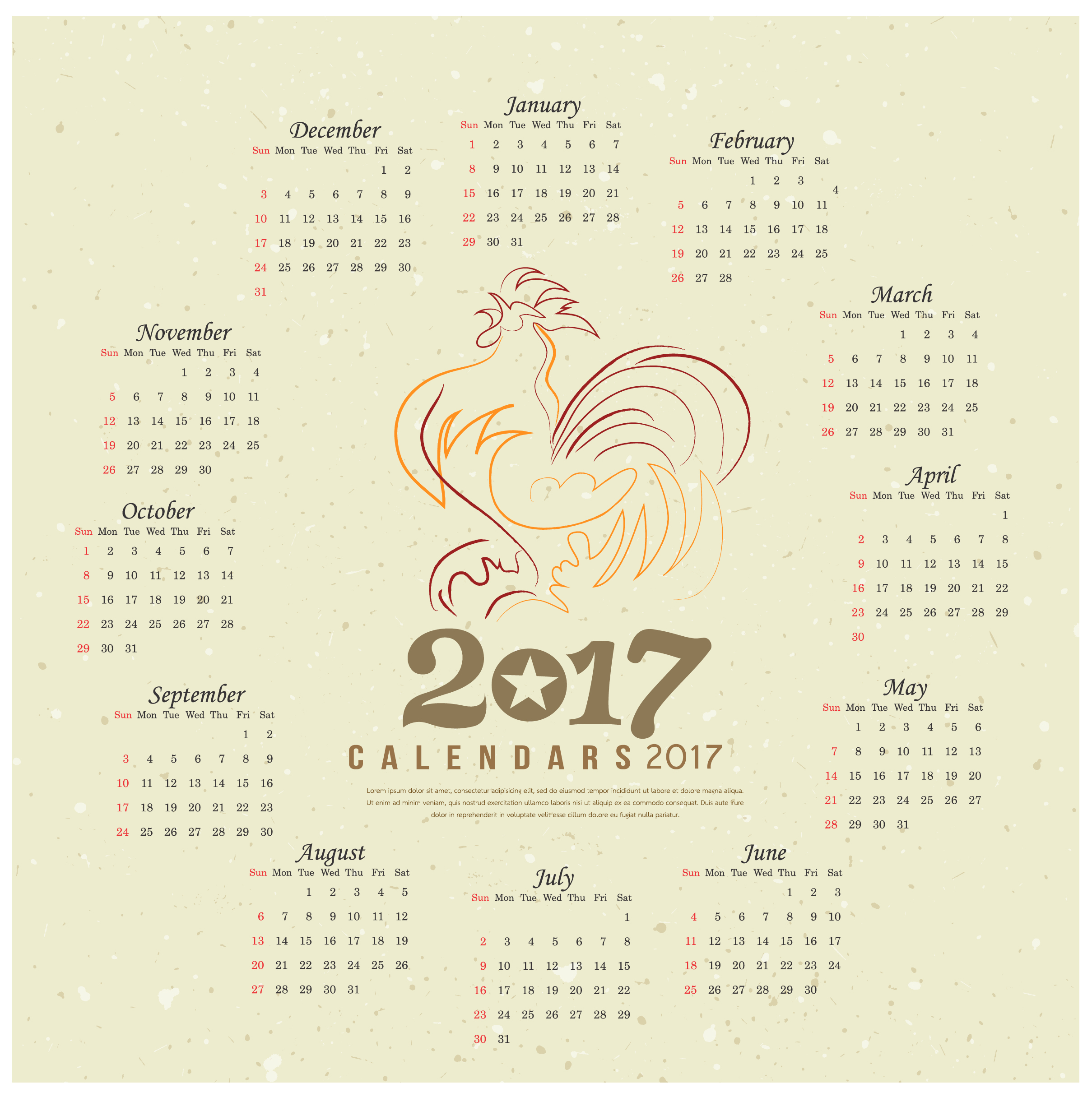 calendar 2017 templates chicken year