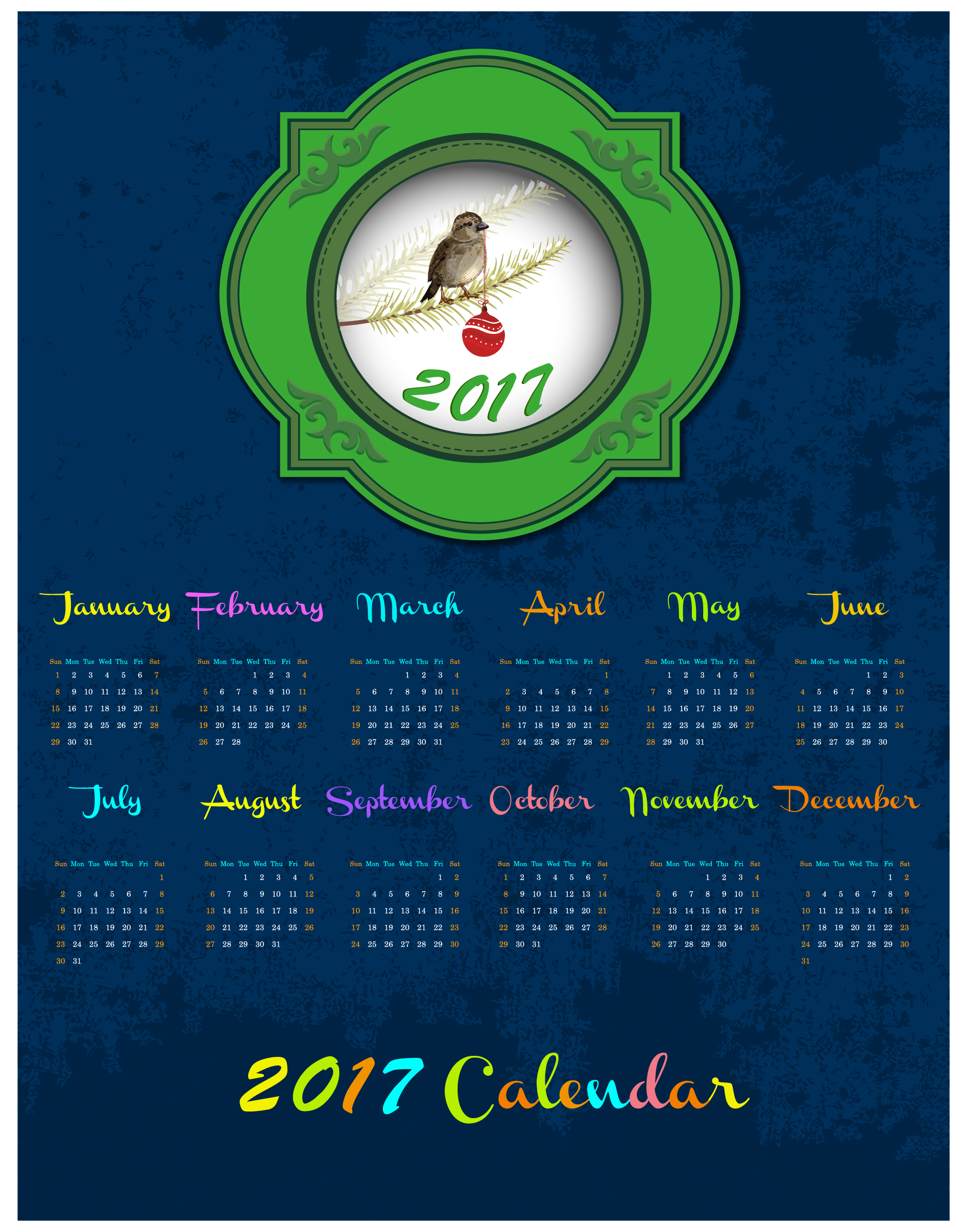 calendar 2017 templates bird