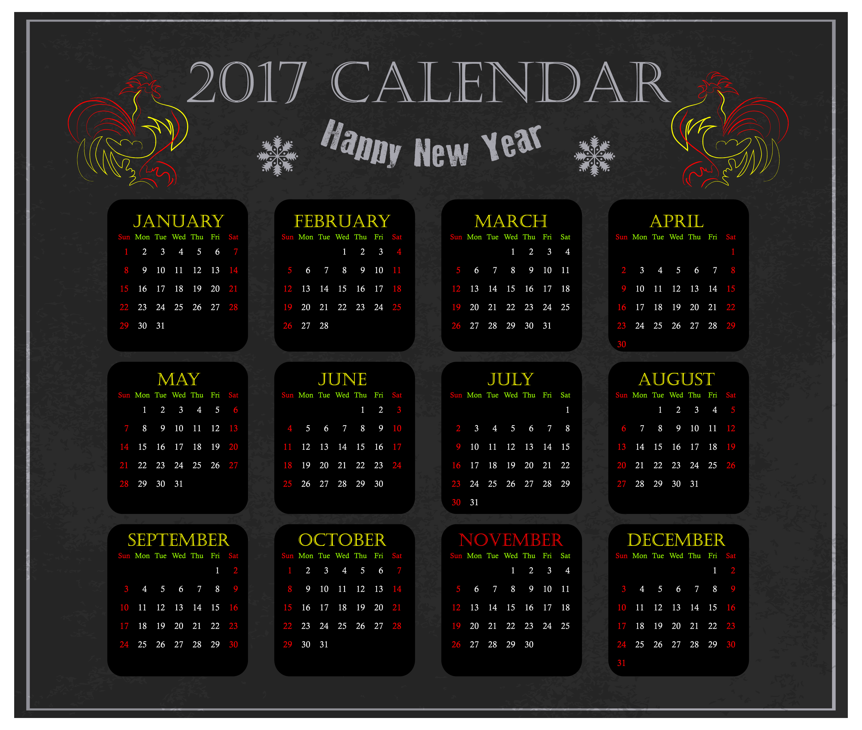 calendar 2017 templates chicken year