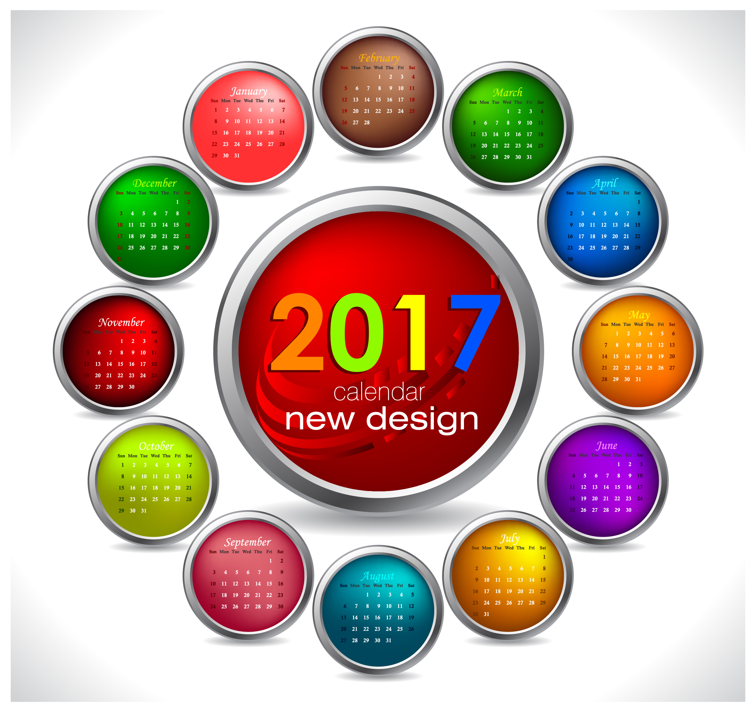 calendar 2017 templates circle button