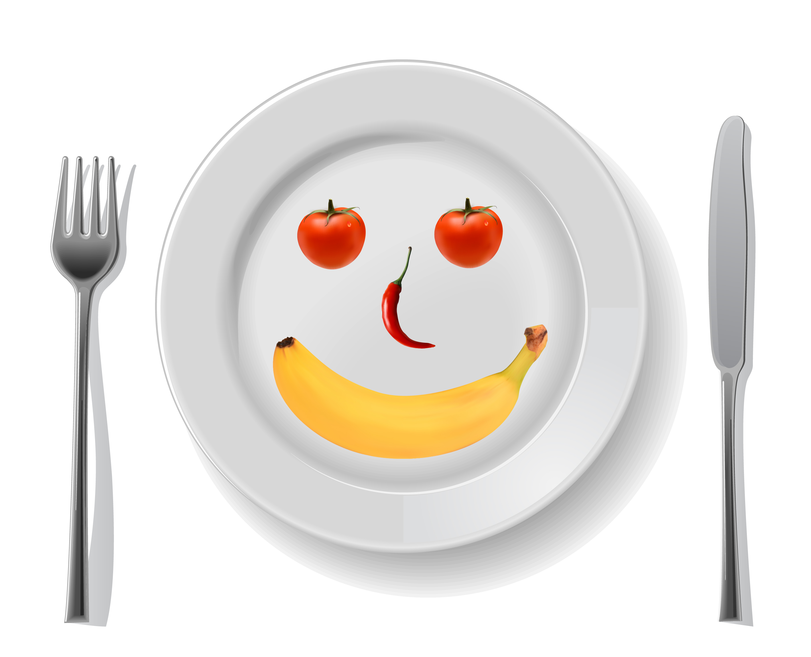 smile disk with fruit spoon fork and knife