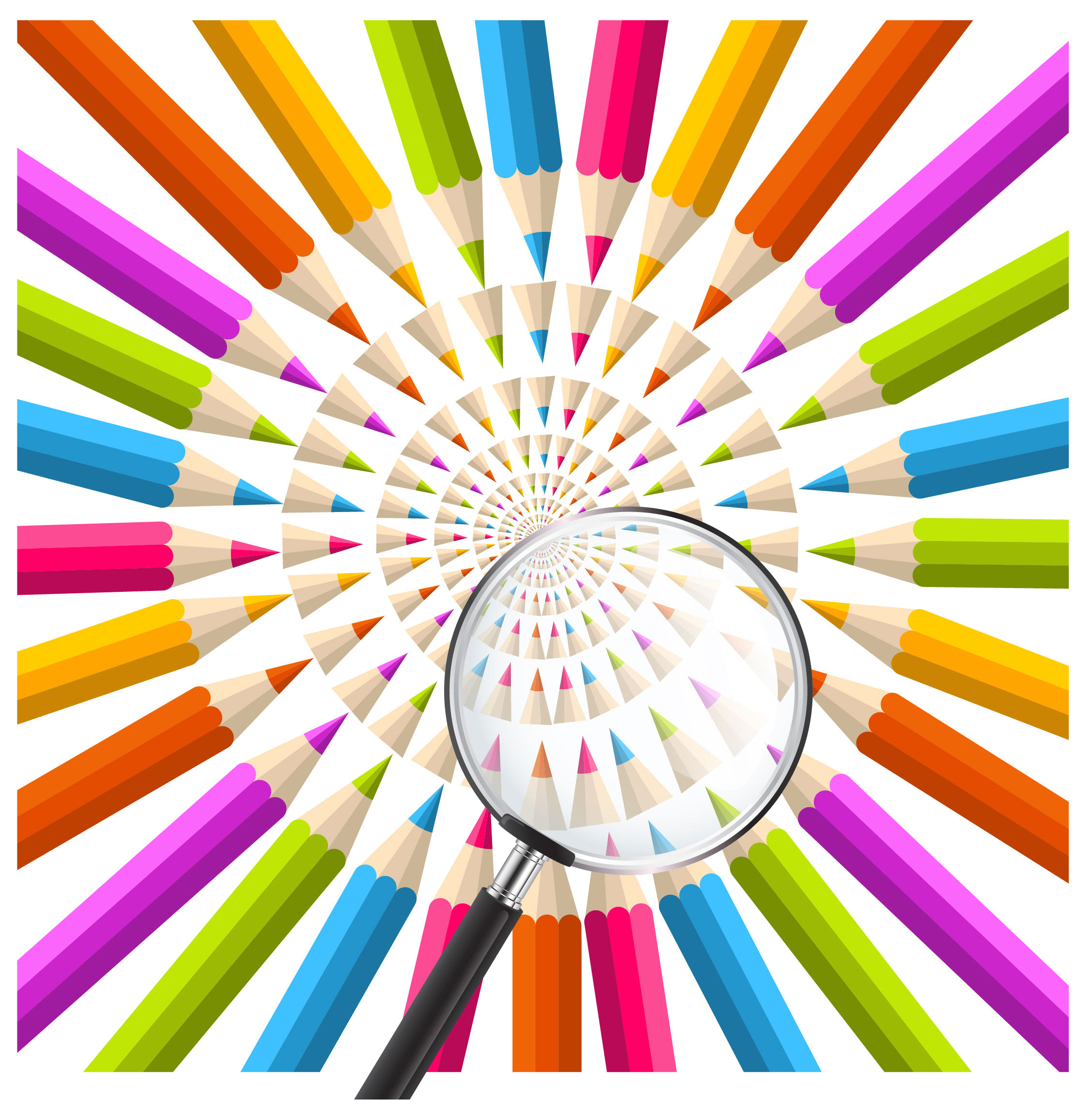 rainbow pencil background in circle