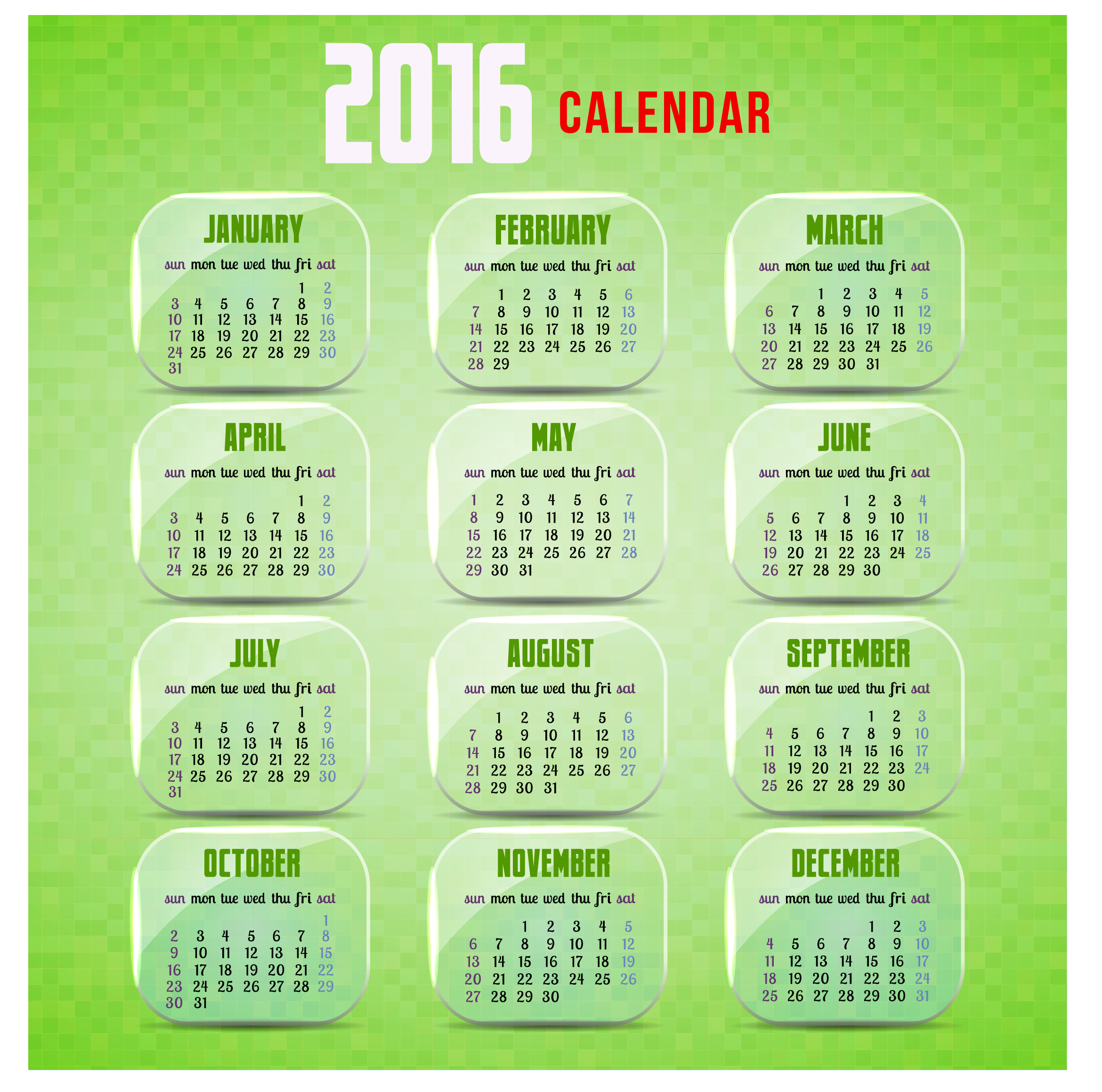 2016 calendar template