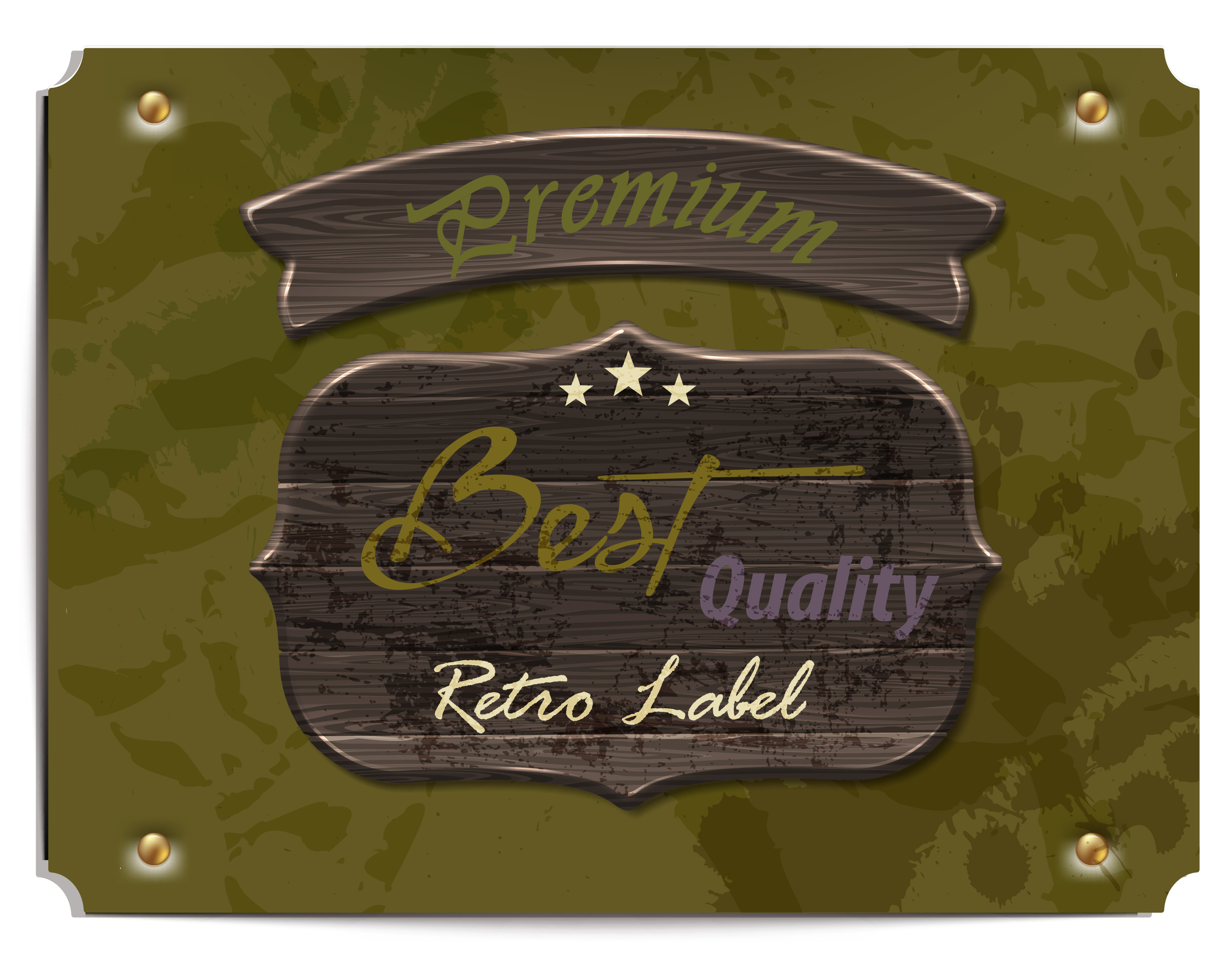 wooden banner premium and quality label