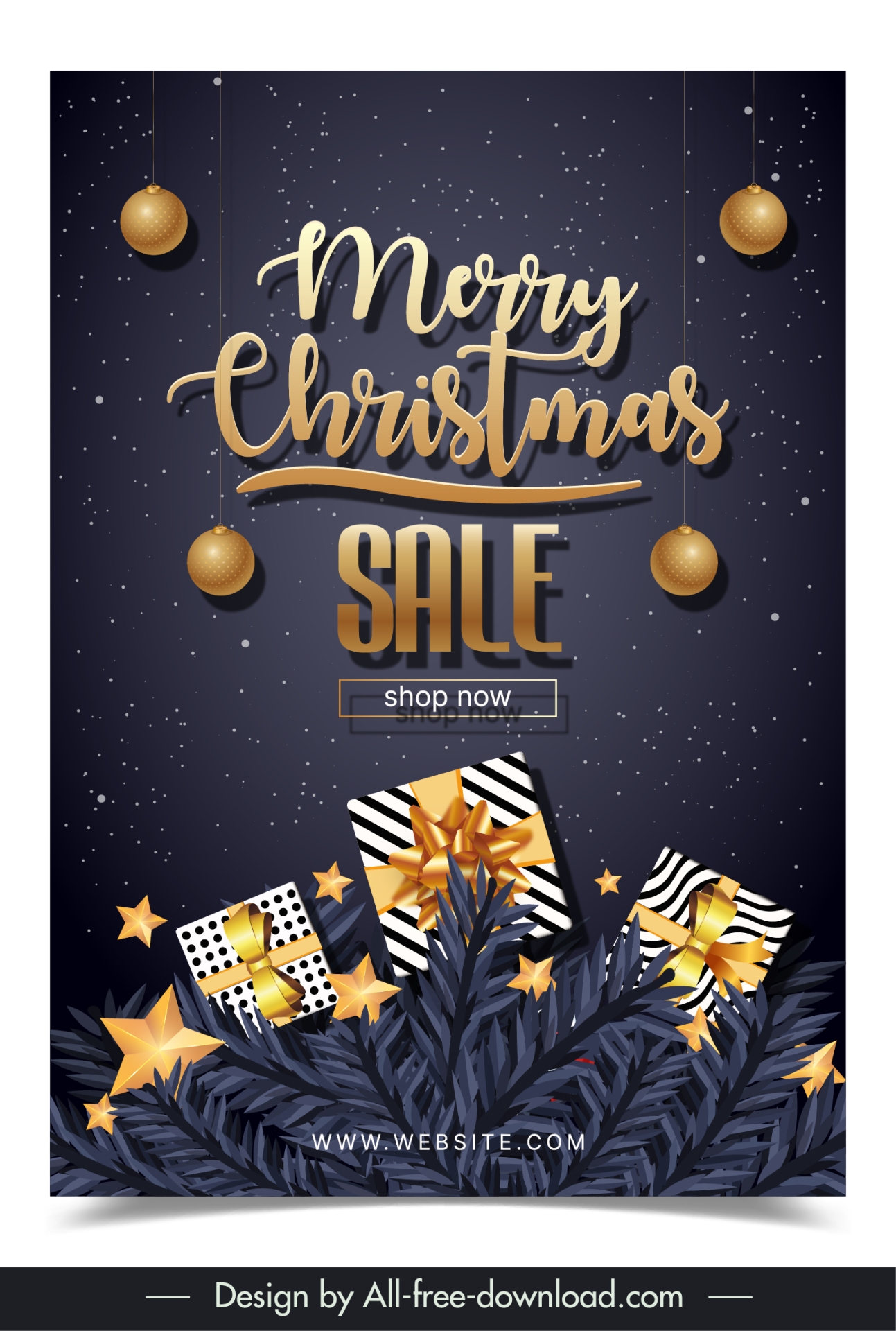 christmas poster template modern contrast present bauble balls