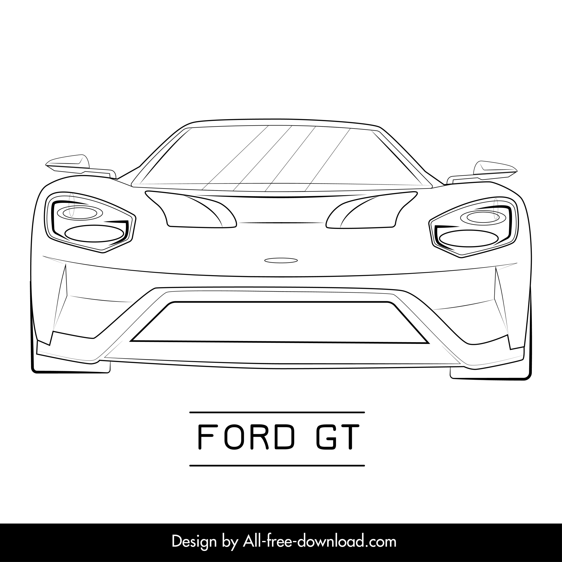 ford gt car model icon black white flat handdrawn front view outline