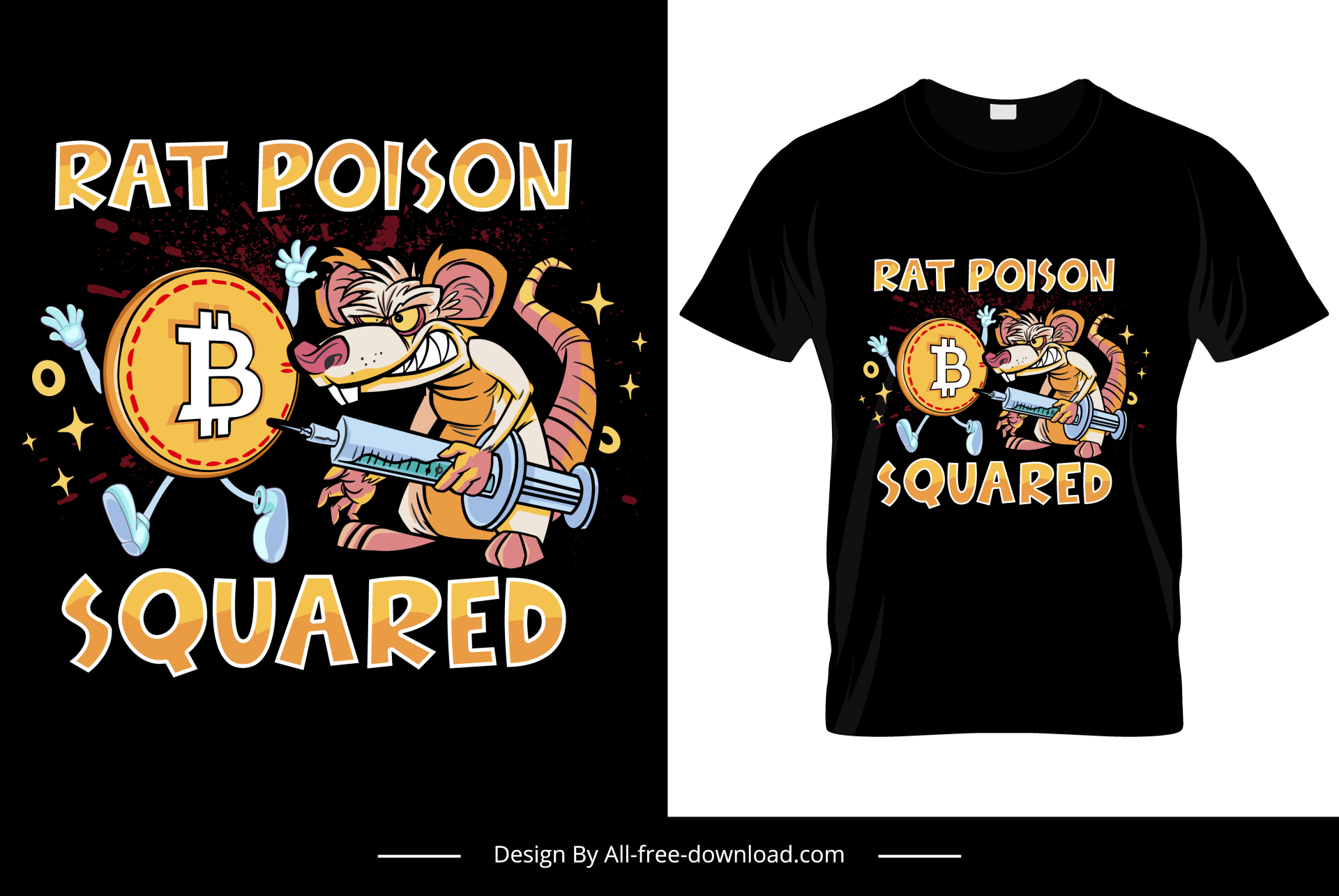 rat poison squared tshirt template funny cartoon rat stylized bitcoin sketch