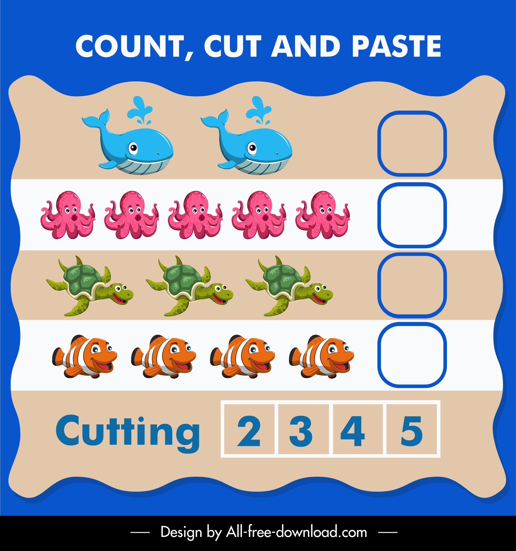 count cut and paste education template flat marine species sketch 