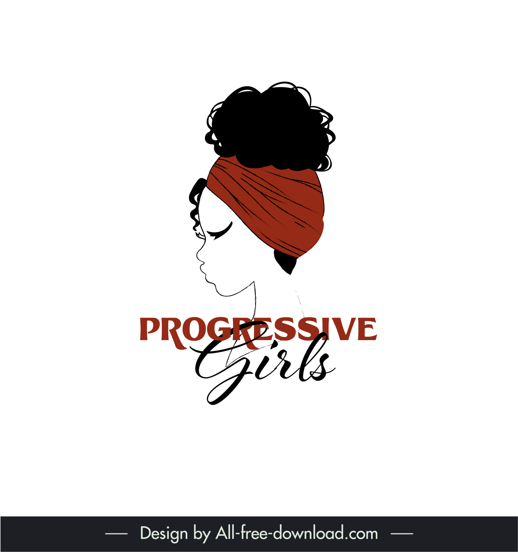 logo progressive girls template handdrawn face portrait calligraphic texts decor