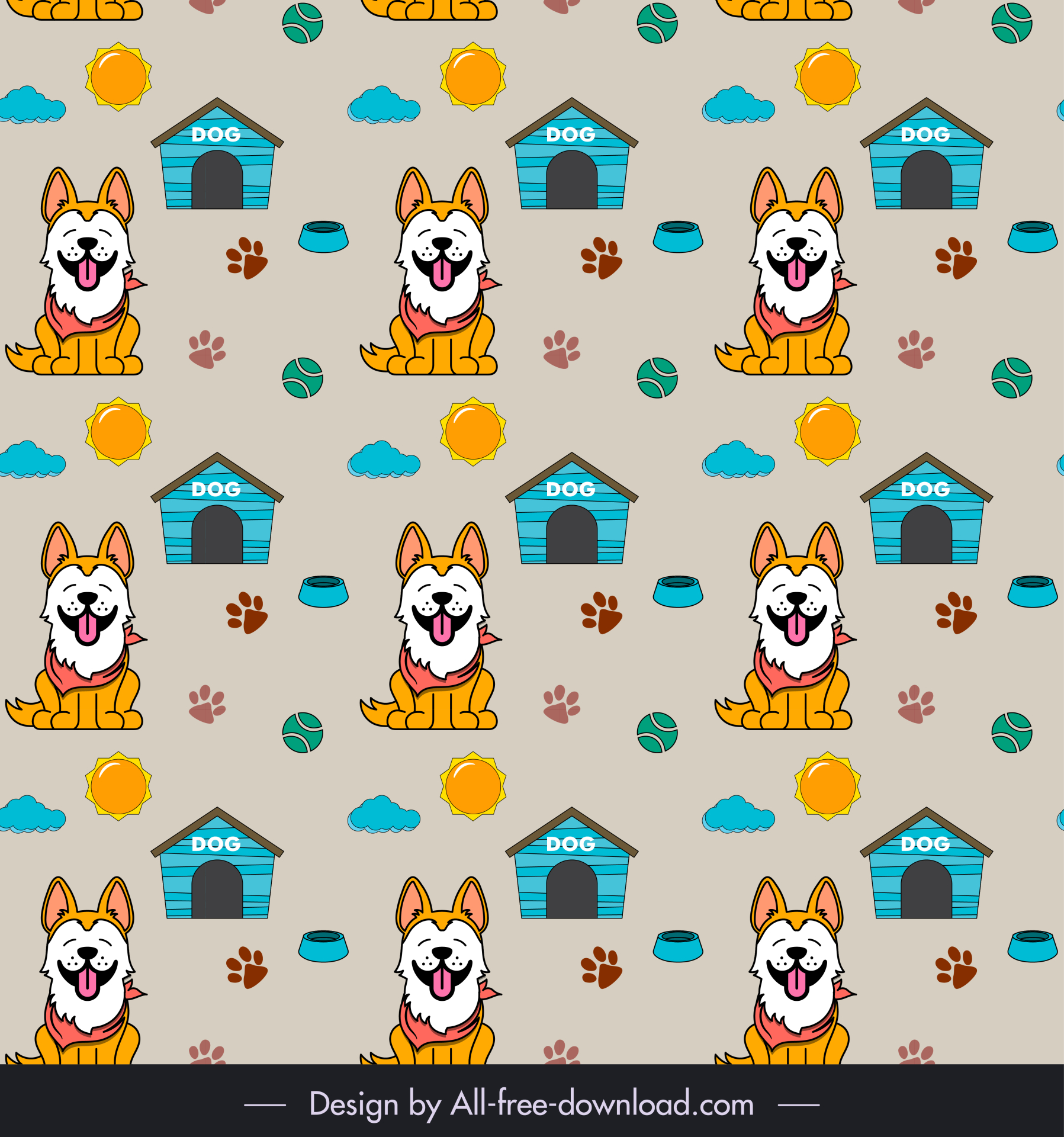 dog pattern cute handdrawn cartoon flat repeating sketch