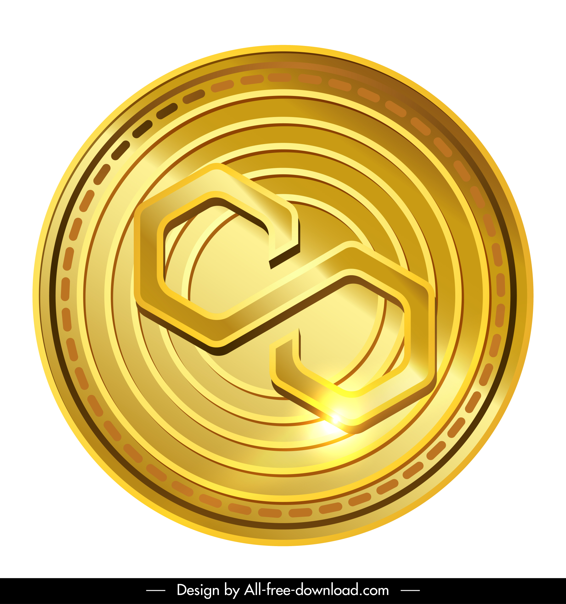 polygon coin sign icon shiny golden circle text design