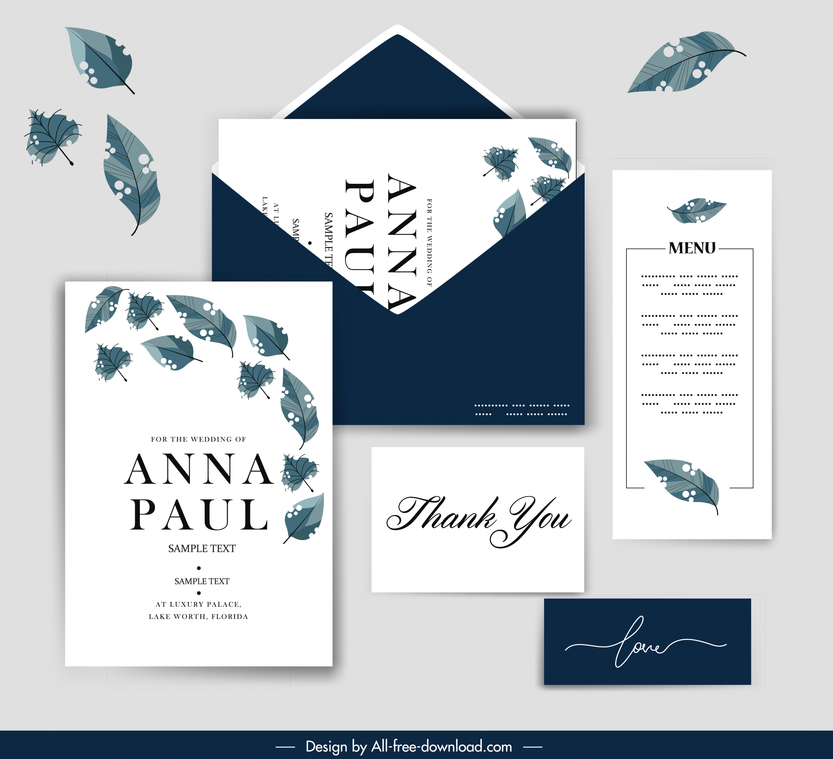 wedding card templates dynamic leaf decor