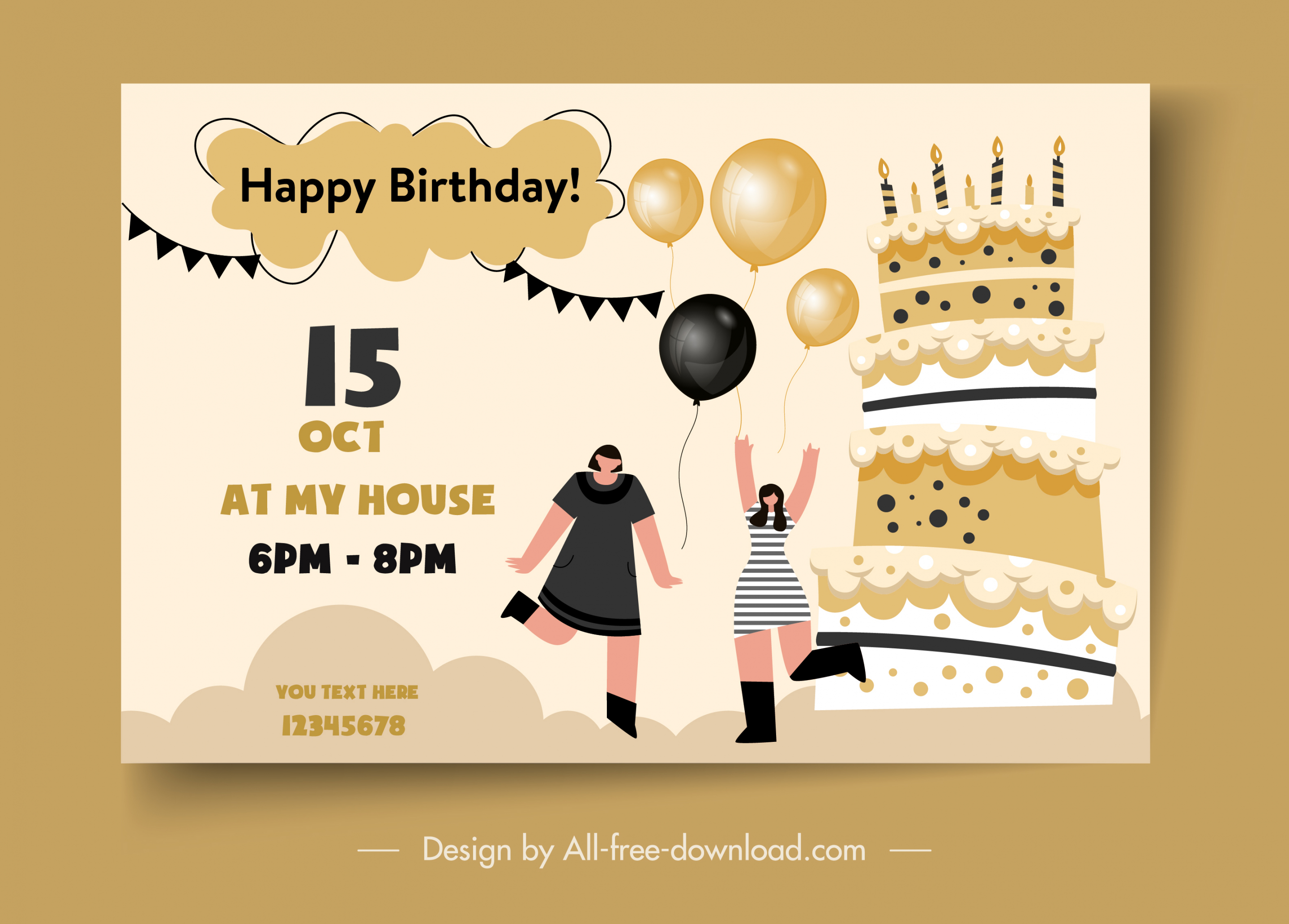 birthday banner template elegant flat symbols sketch