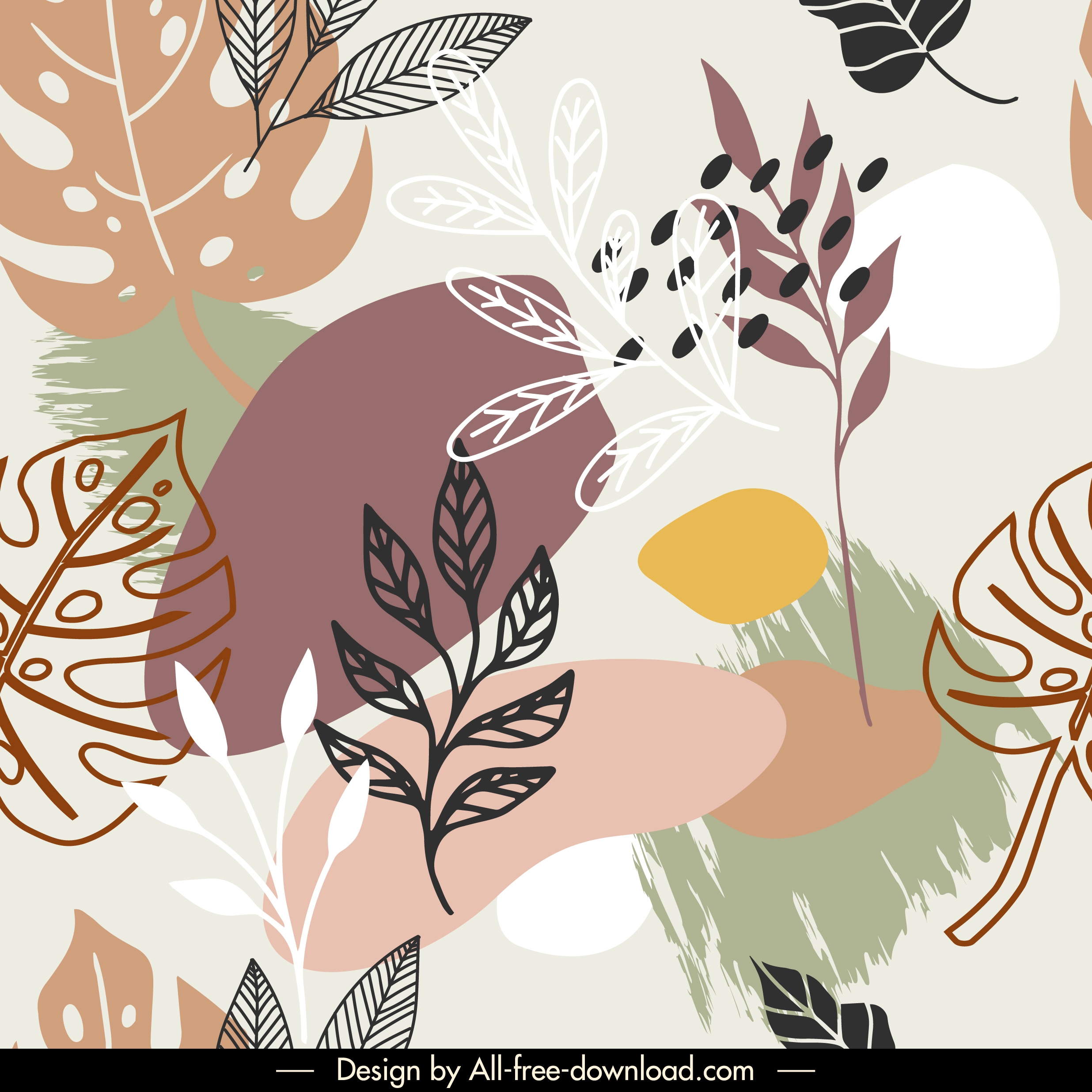 leaves pattern template retro handdrawn sketch