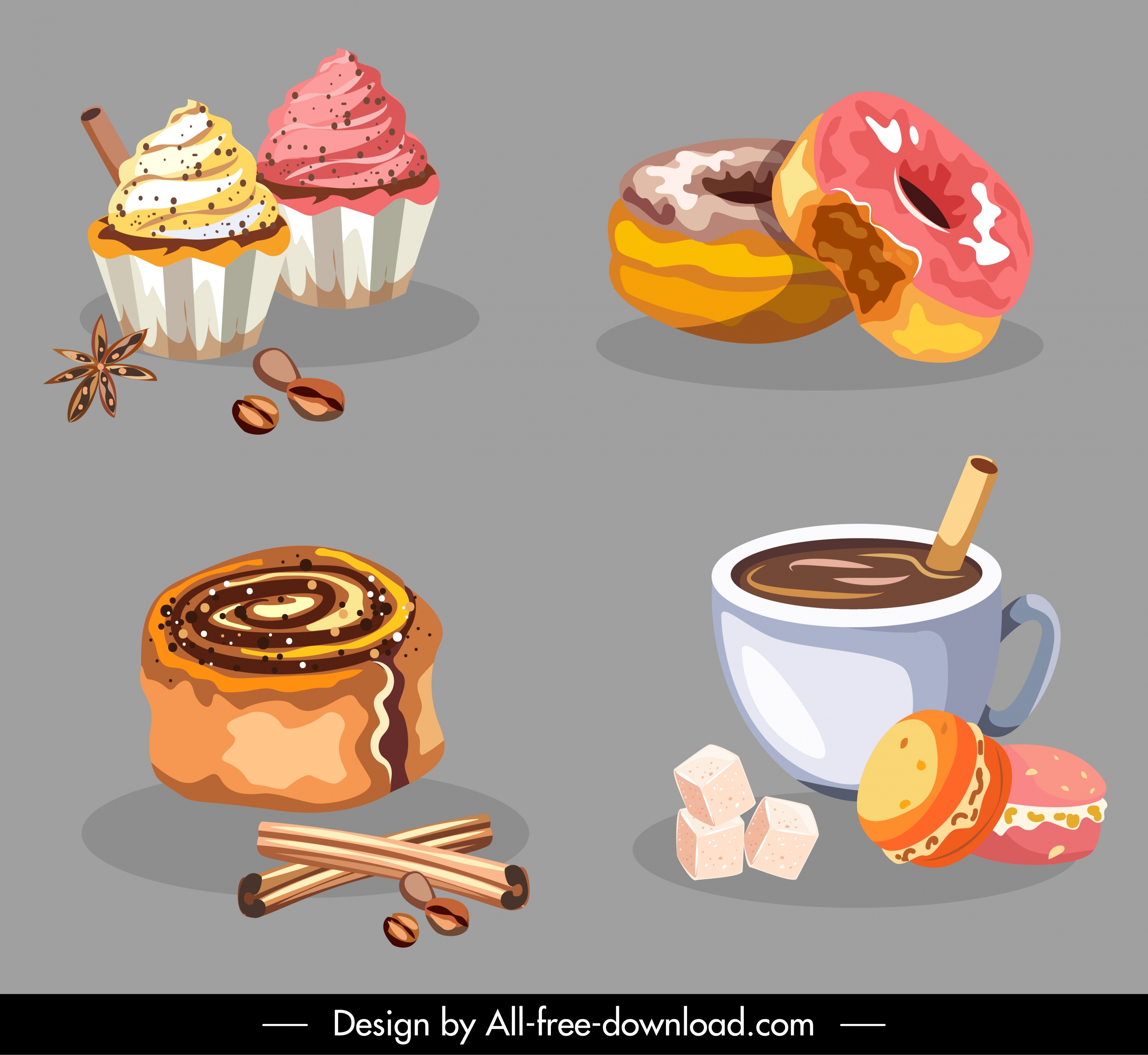 dessert design elements classical handdrawn cakes coffee sketch