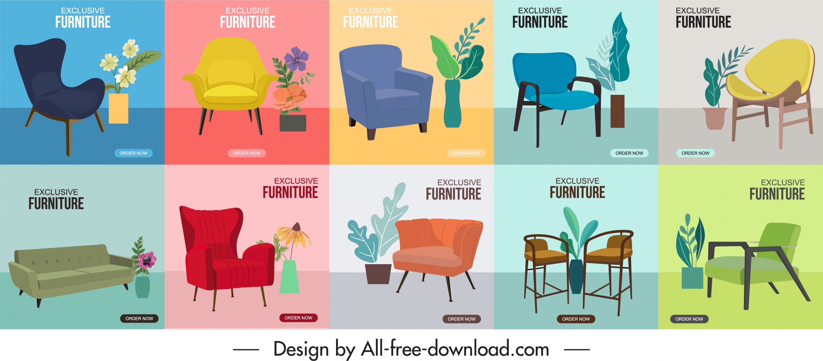 furniture advertising banner templates chairs sketch elegant decor