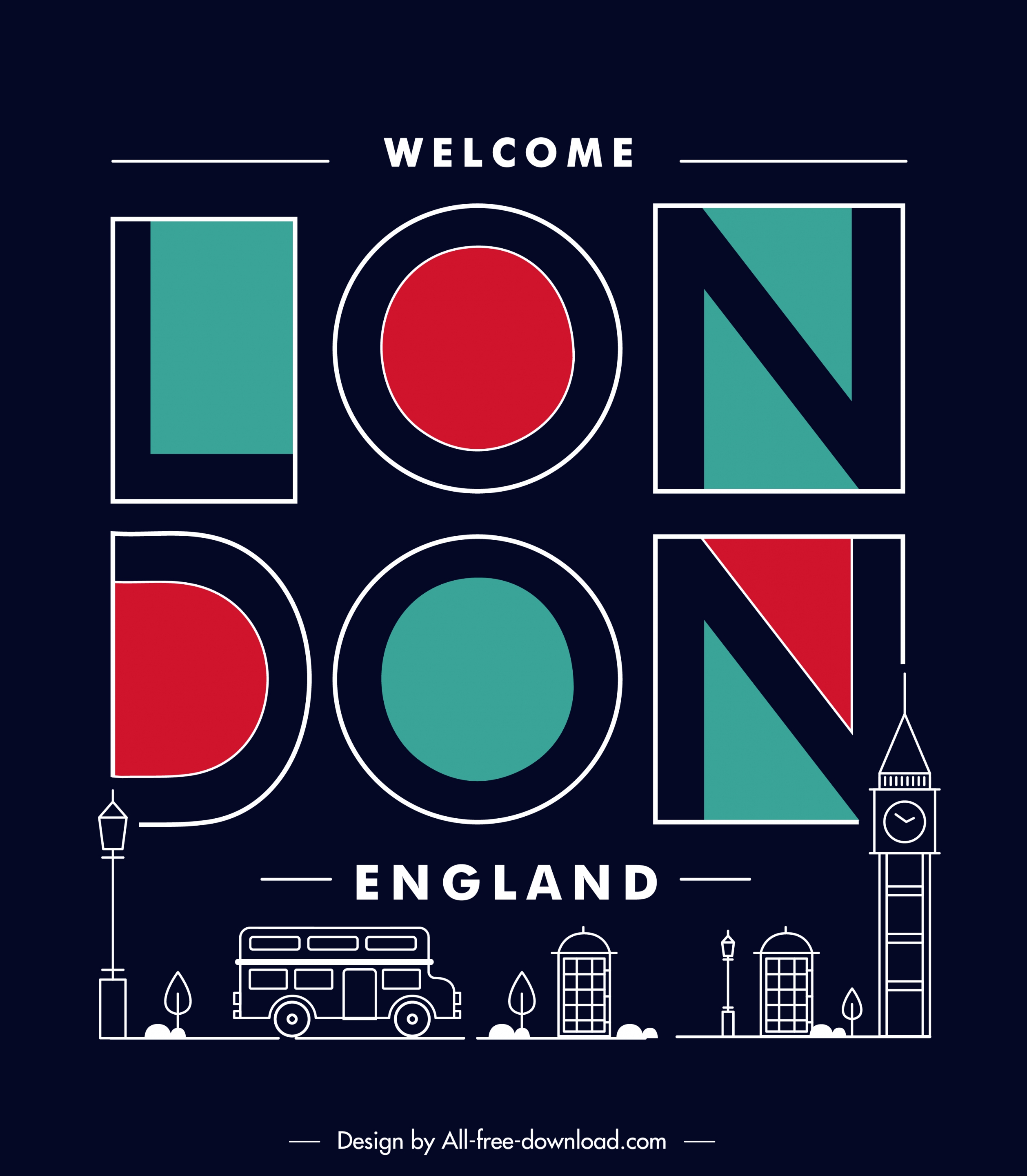 london advertising banner dark flat texts symbols sketch